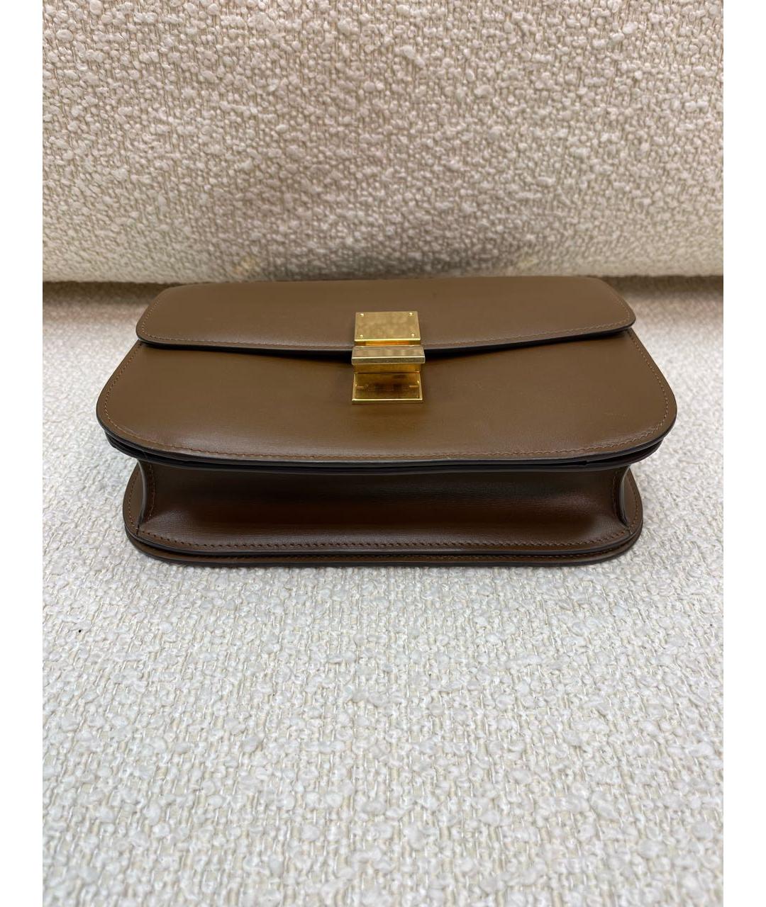 CELINE Коричневая кожаная сумка с короткими ручками, фото 6