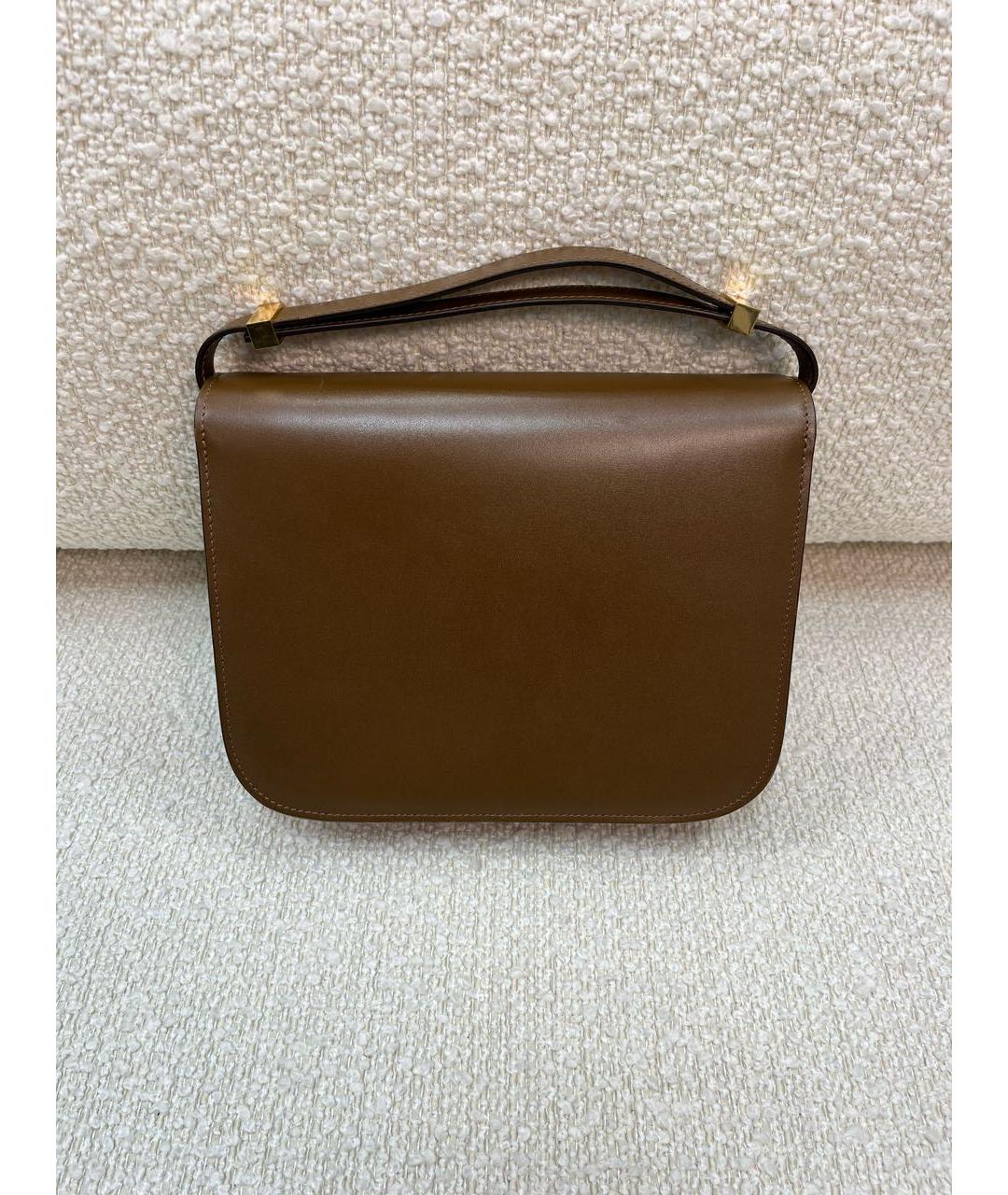 CELINE Коричневая кожаная сумка с короткими ручками, фото 3