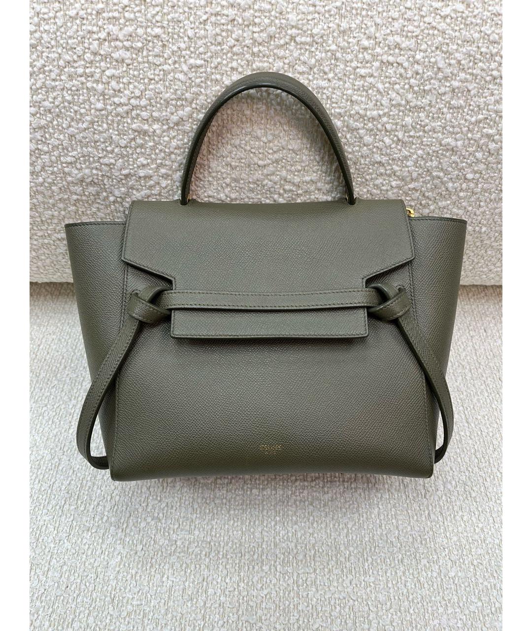 CELINE Хаки кожаная сумка с короткими ручками, фото 9