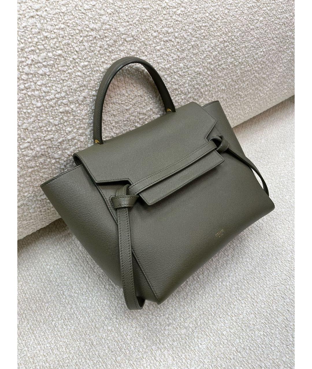 CELINE Хаки кожаная сумка с короткими ручками, фото 2