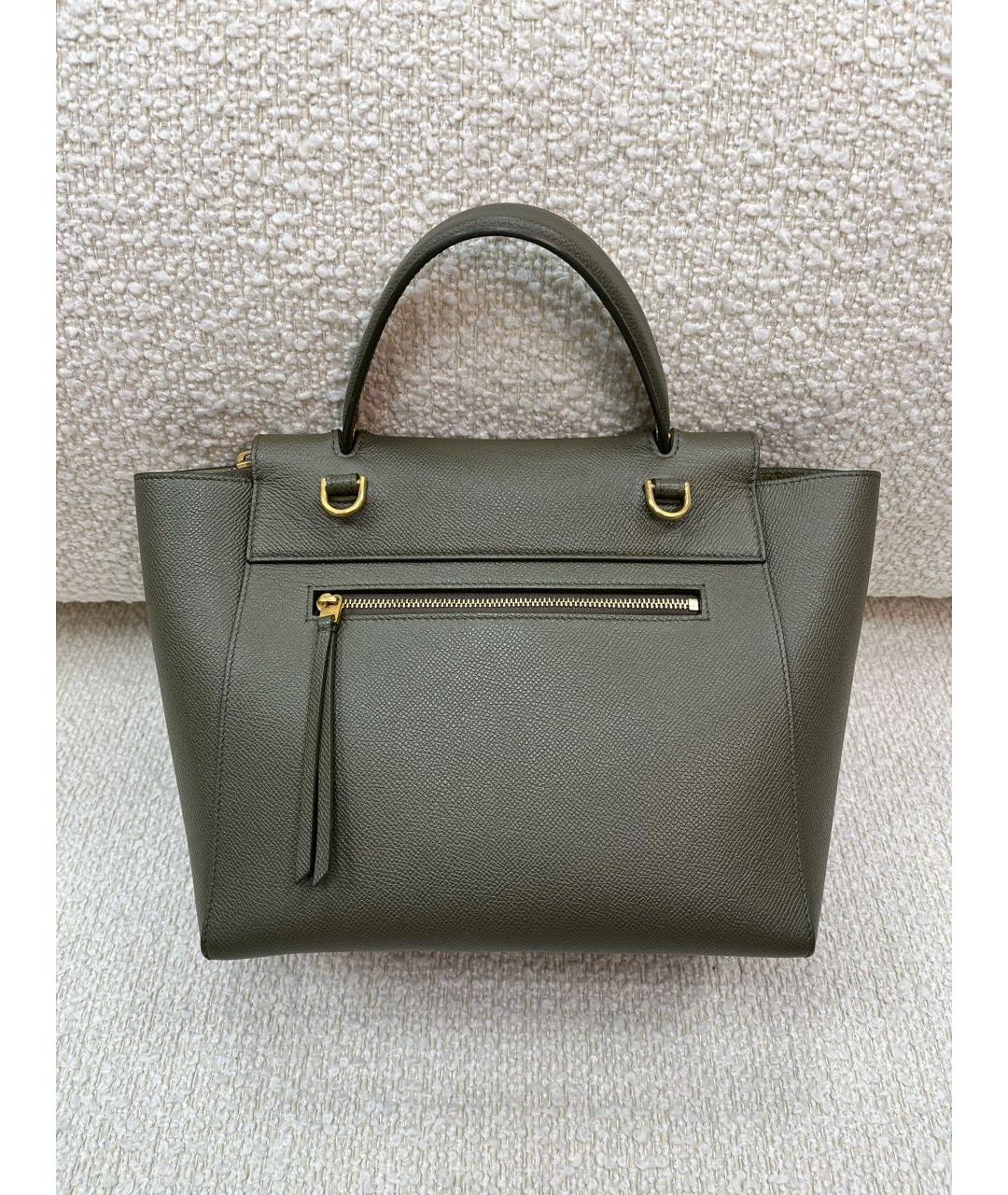 CELINE Хаки кожаная сумка с короткими ручками, фото 3
