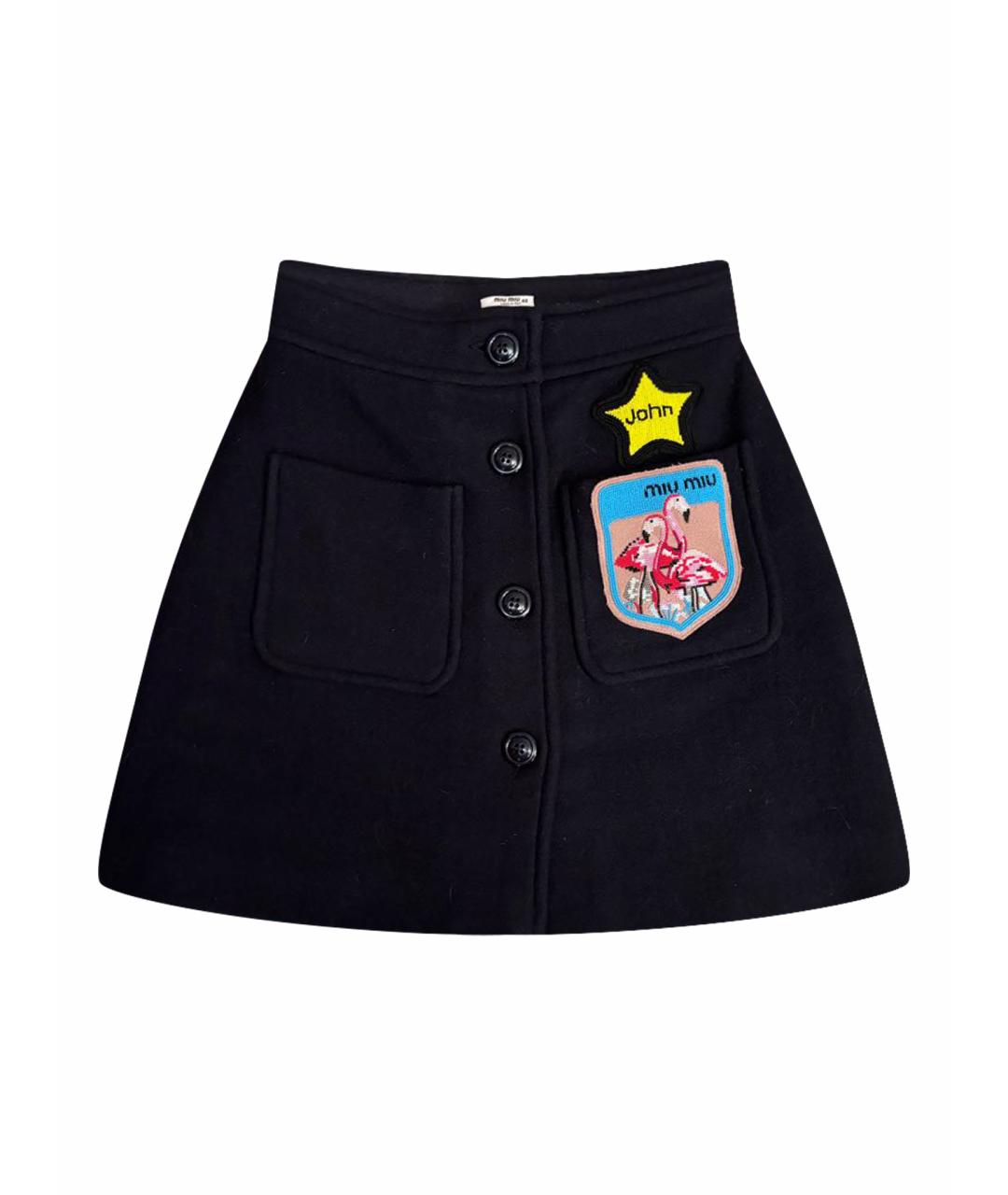 MIU MIU Черная шерстяная юбка мини, фото 1