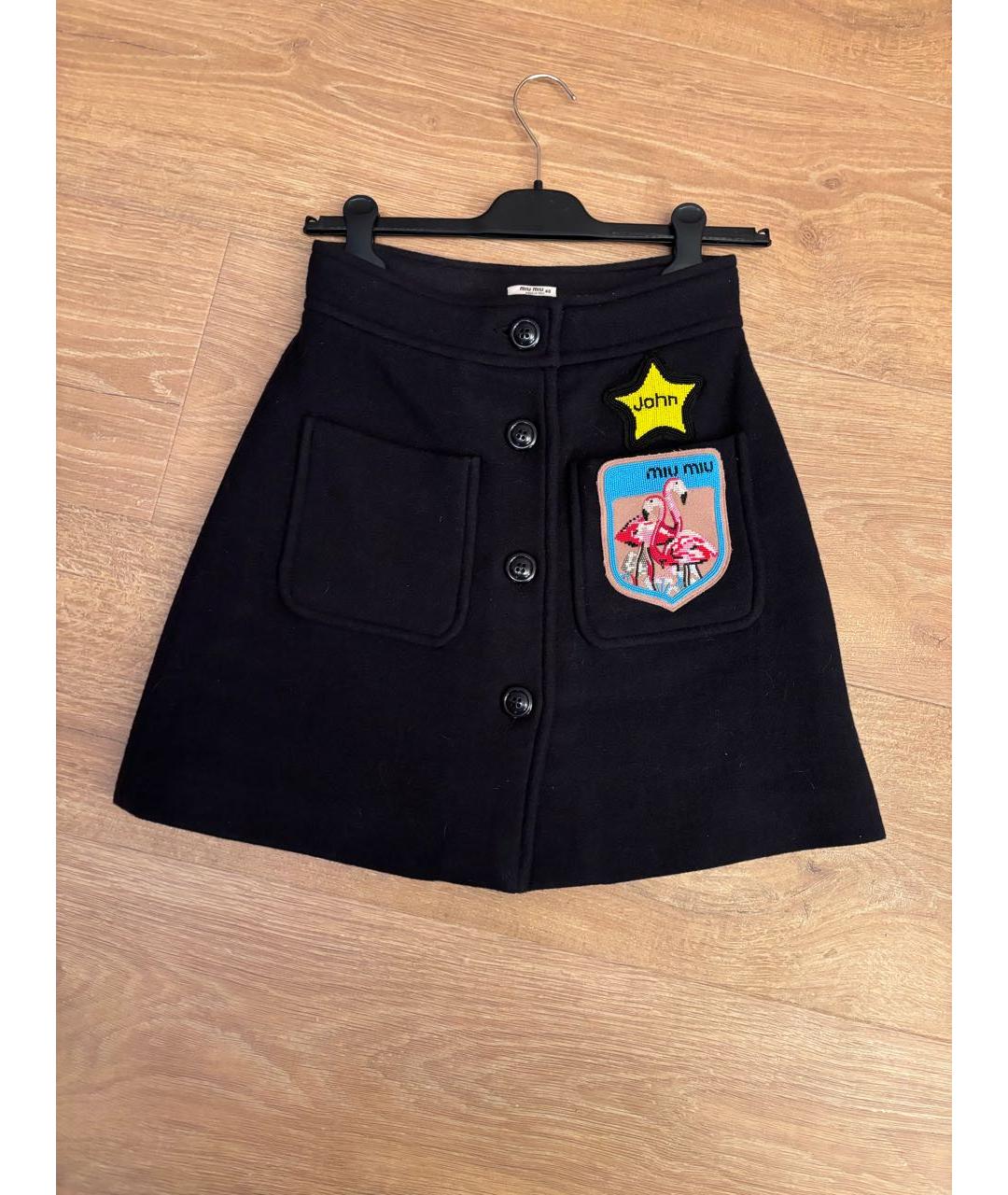 MIU MIU Черная шерстяная юбка мини, фото 4