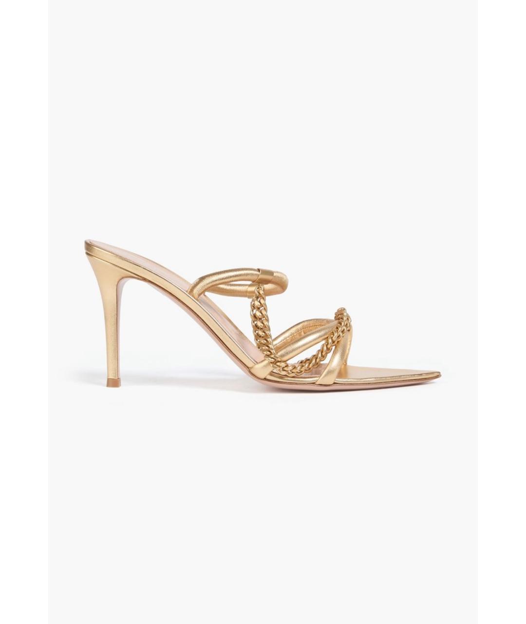 GIANVITO ROSSI Золотые кожаные мюли, фото 4