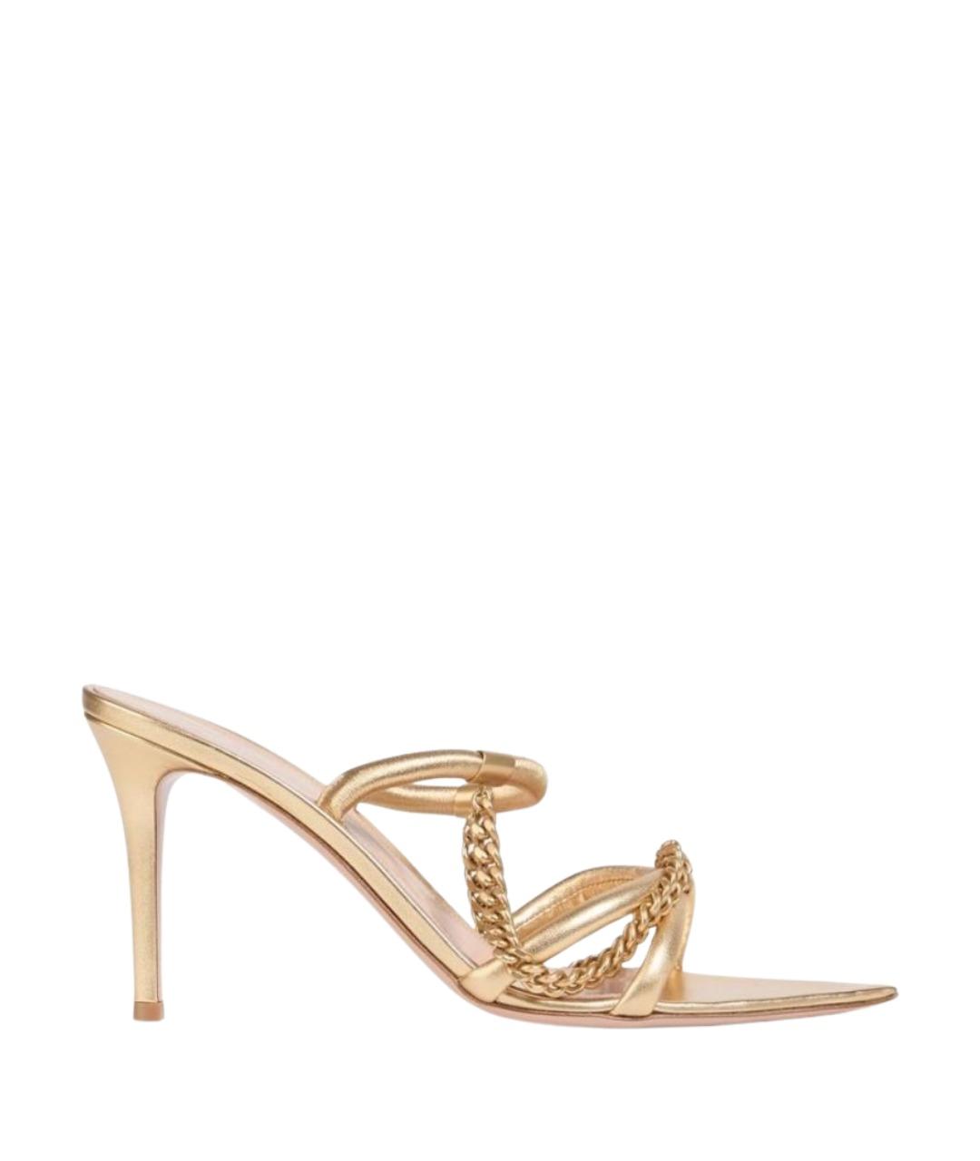 GIANVITO ROSSI Золотые кожаные мюли, фото 1