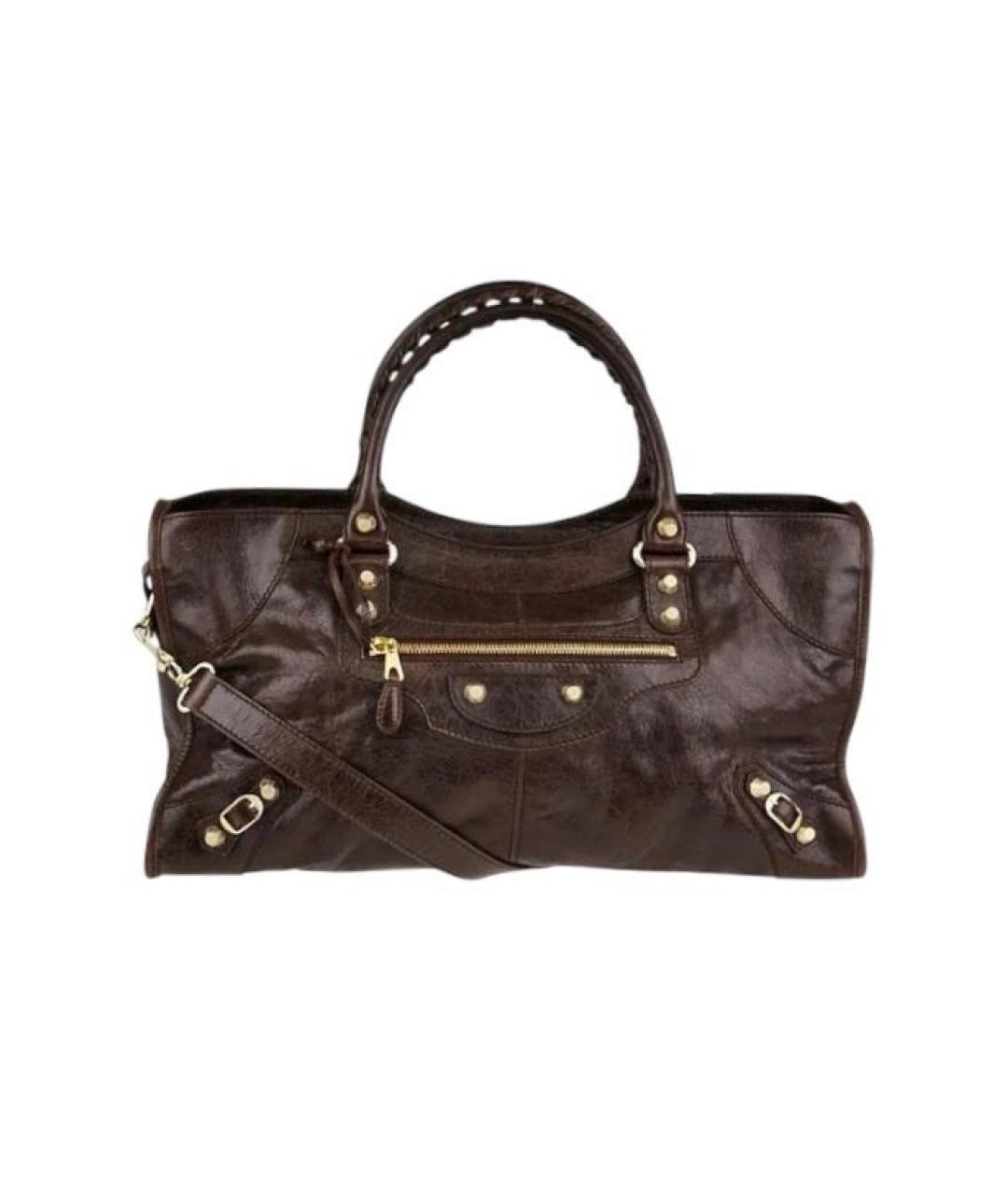 BALENCIAGA Коричневая кожаная сумка с короткими ручками, фото 9