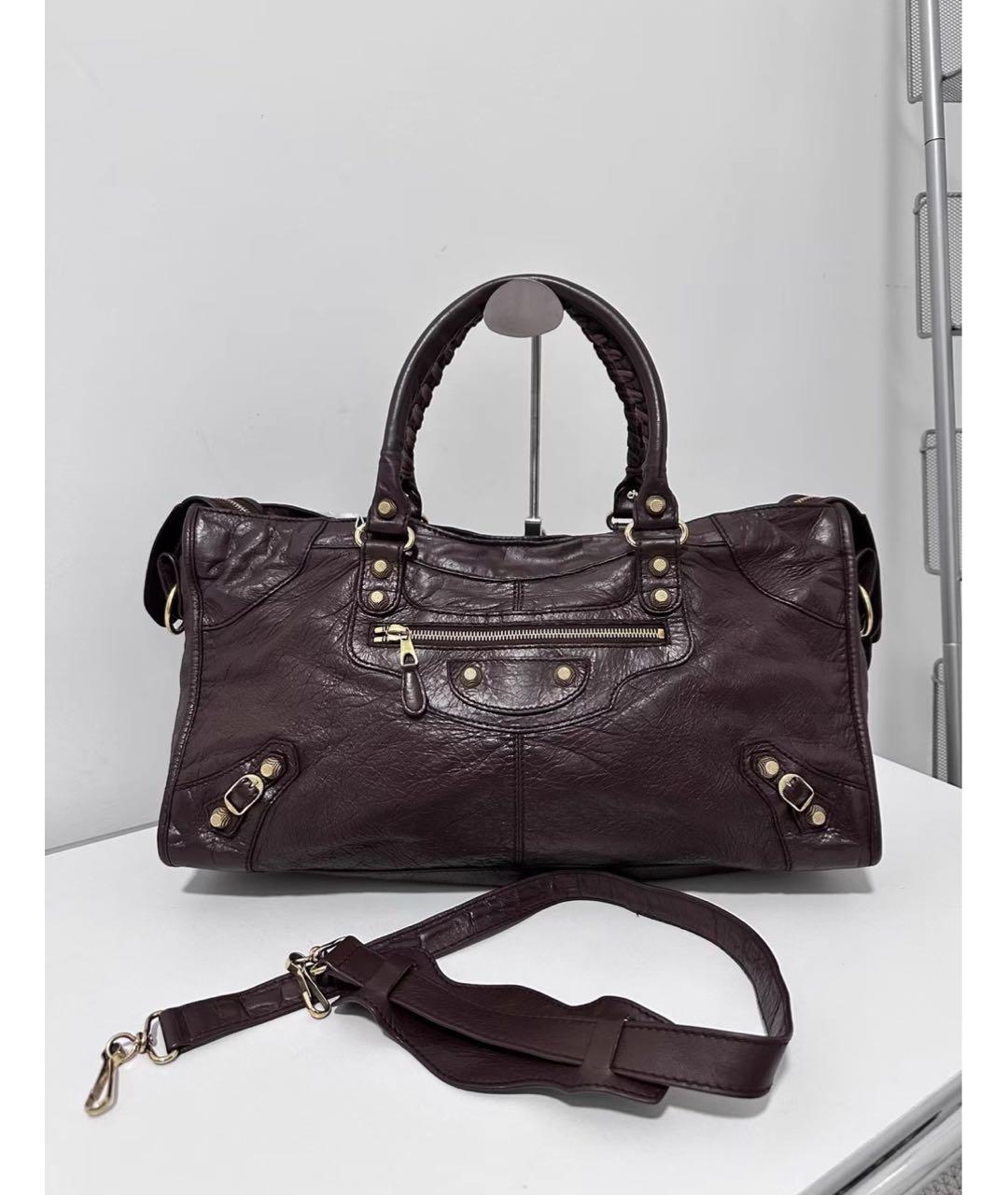 BALENCIAGA Коричневая кожаная сумка с короткими ручками, фото 2