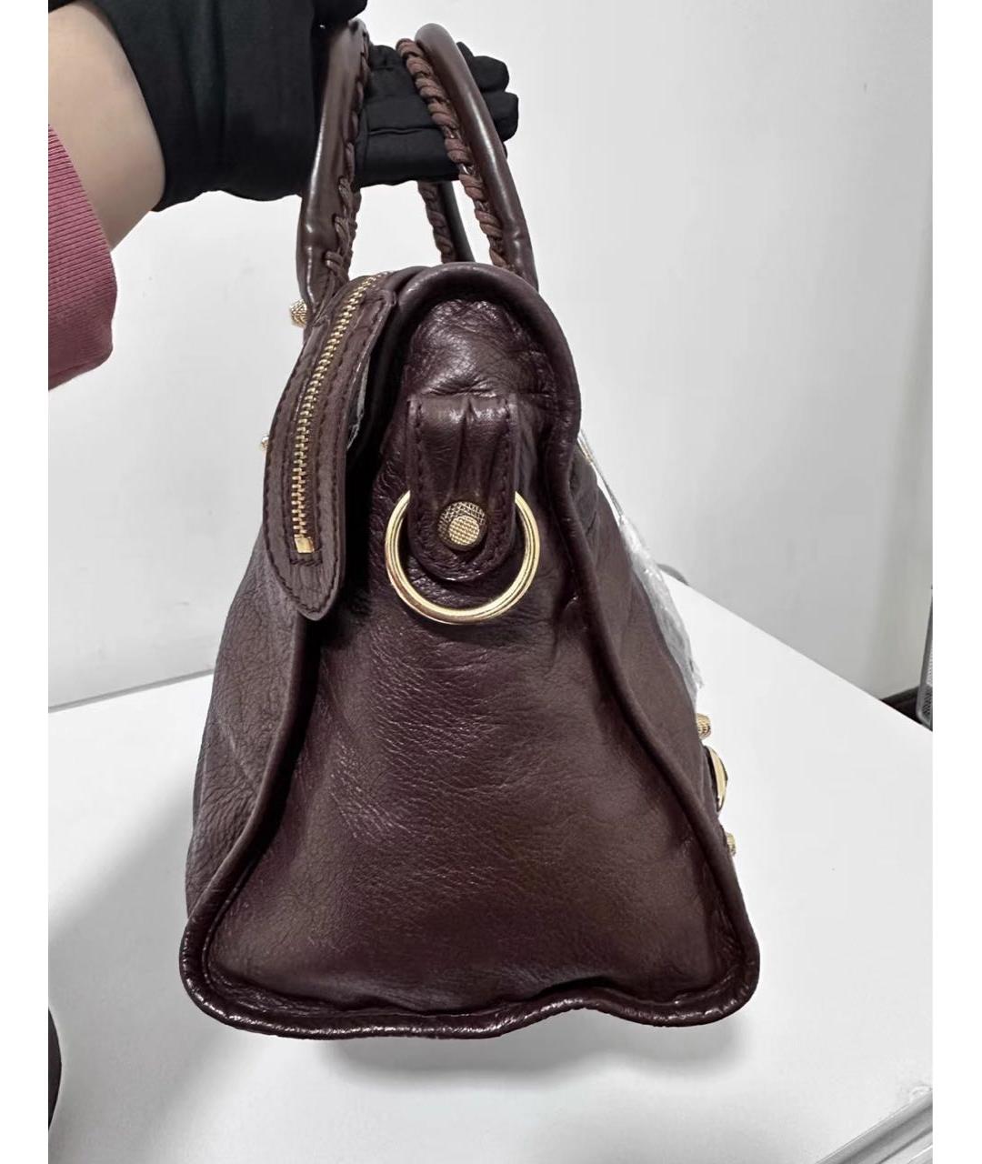 BALENCIAGA Коричневая кожаная сумка с короткими ручками, фото 5