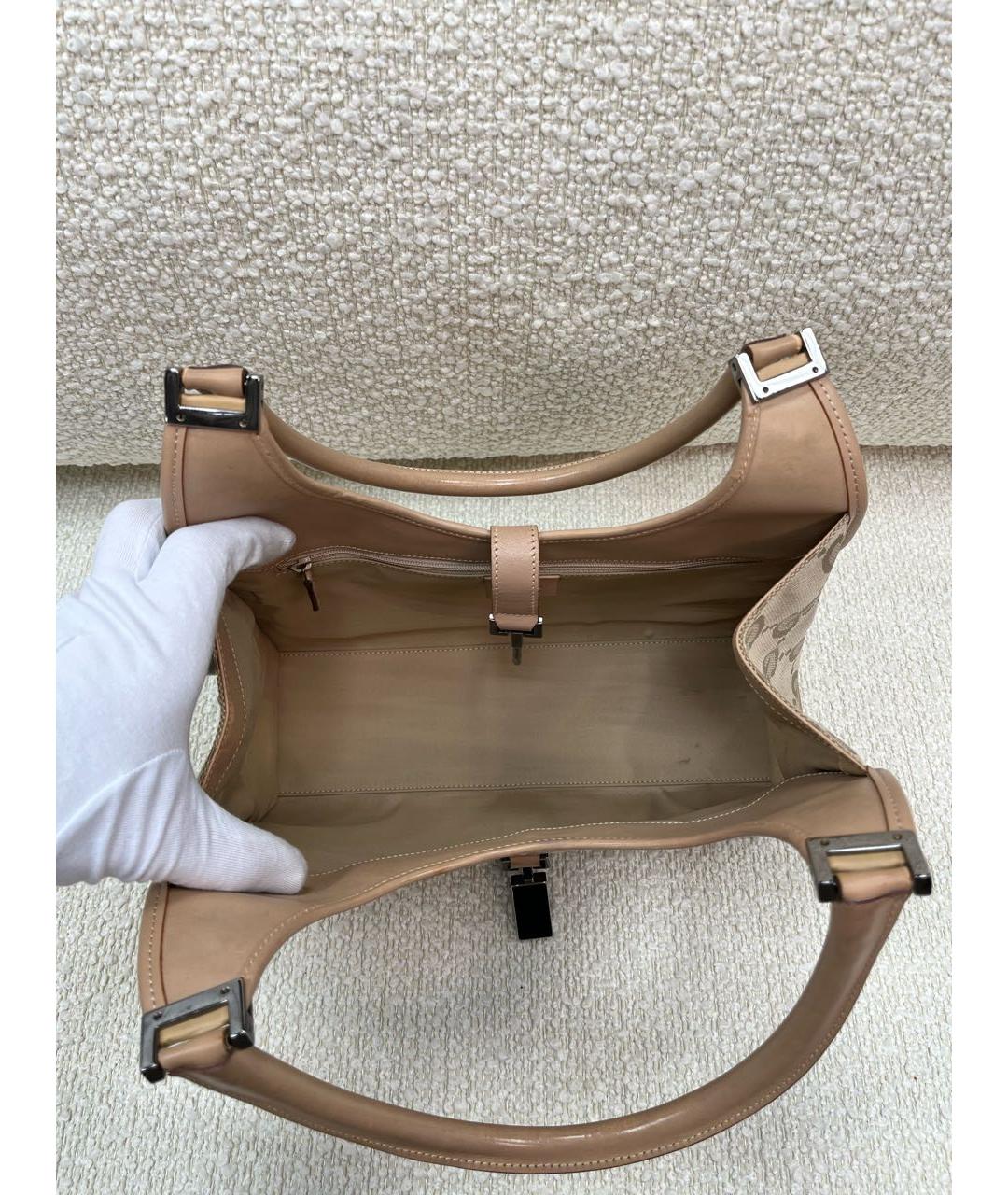 GUCCI Бежевая тканевая сумка с короткими ручками, фото 4