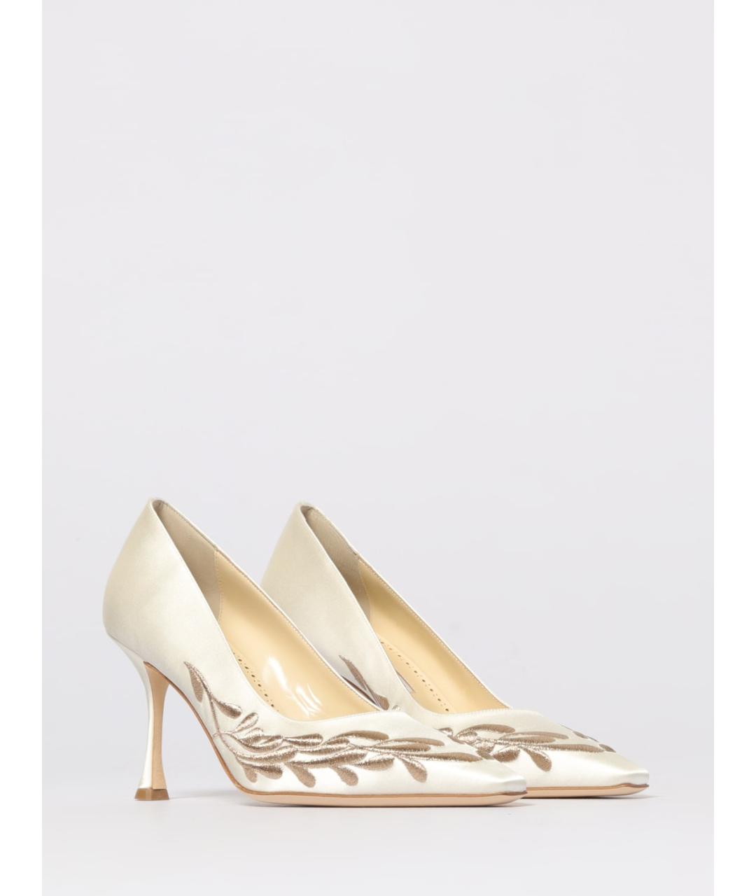 MANOLO BLAHNIK Бежевые текстильные туфли, фото 2