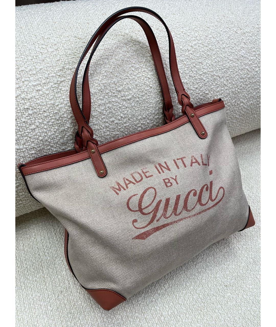 GUCCI Бежевая тканевая сумка тоут, фото 2