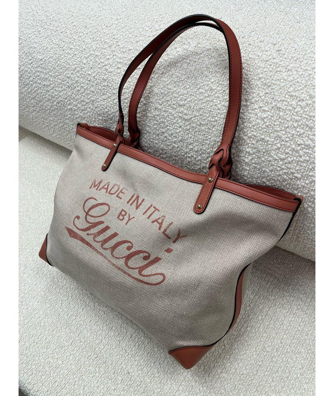 GUCCI Бежевая тканевая сумка тоут, фото 5