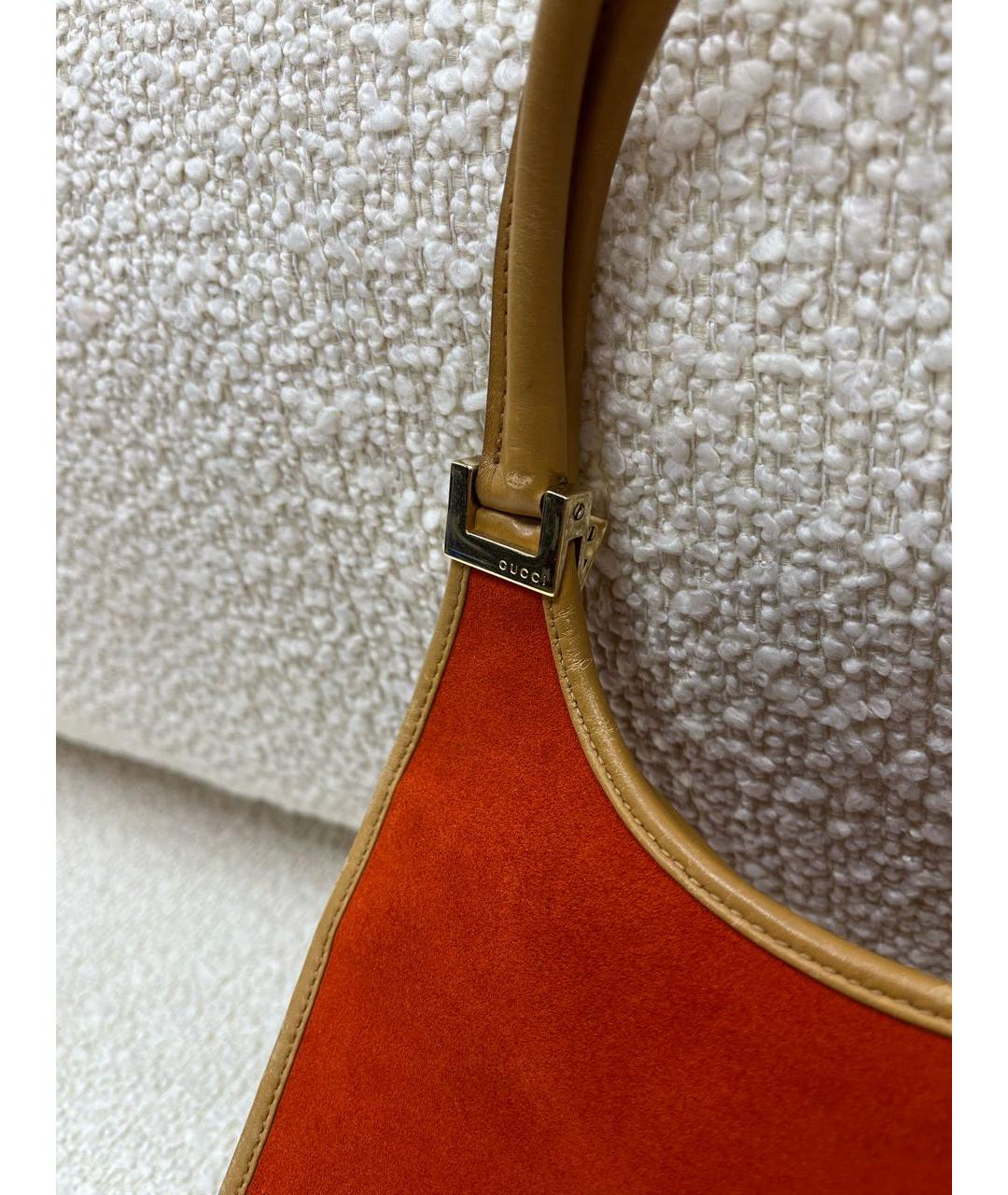 GUCCI Оранжевая замшевая сумка с короткими ручками, фото 8
