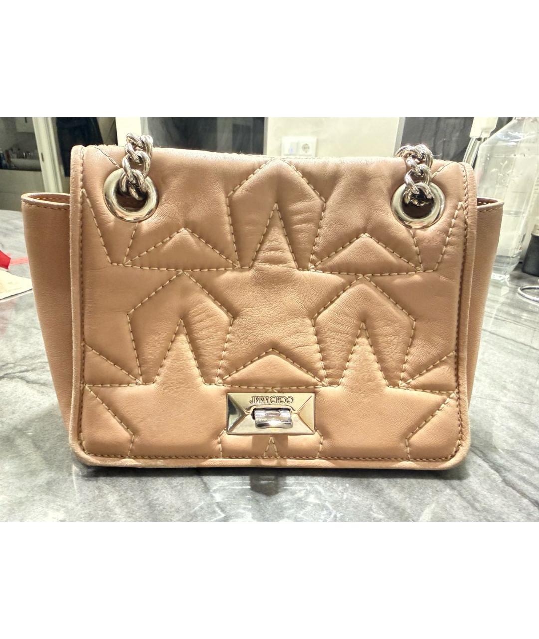 JIMMY CHOO Бежевая кожаная сумка через плечо, фото 9