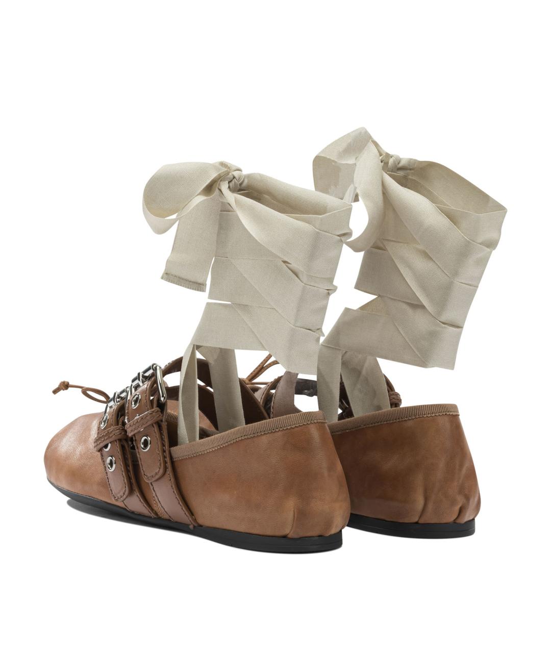 MIU MIU Коричневые кожаные балетки, фото 4