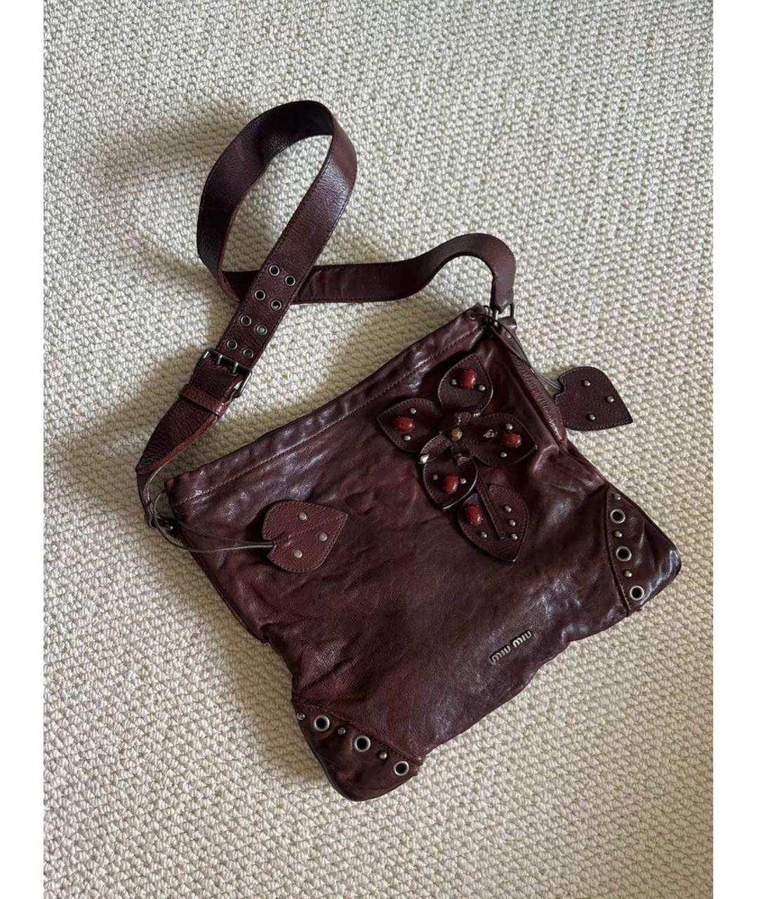 MIU MIU Бордовая кожаная сумка через плечо, фото 3