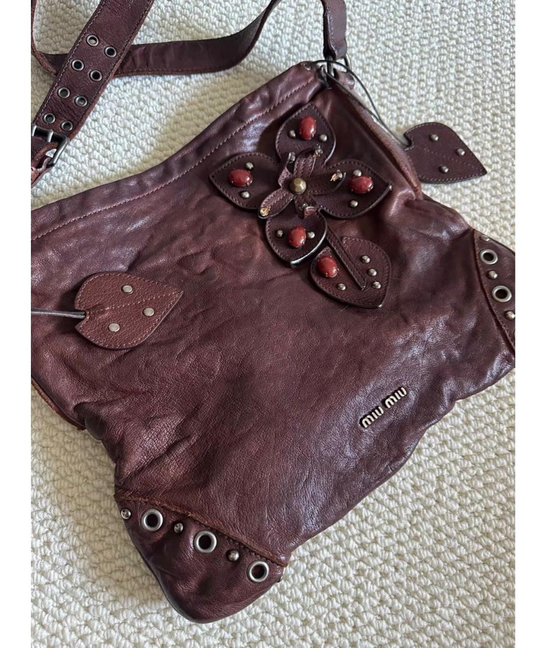 MIU MIU Бордовая кожаная сумка через плечо, фото 2