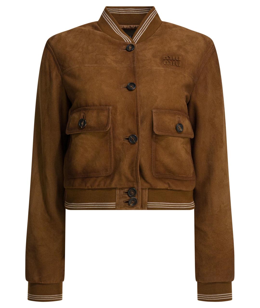 MIU MIU Коричневая кожаная куртка, фото 1