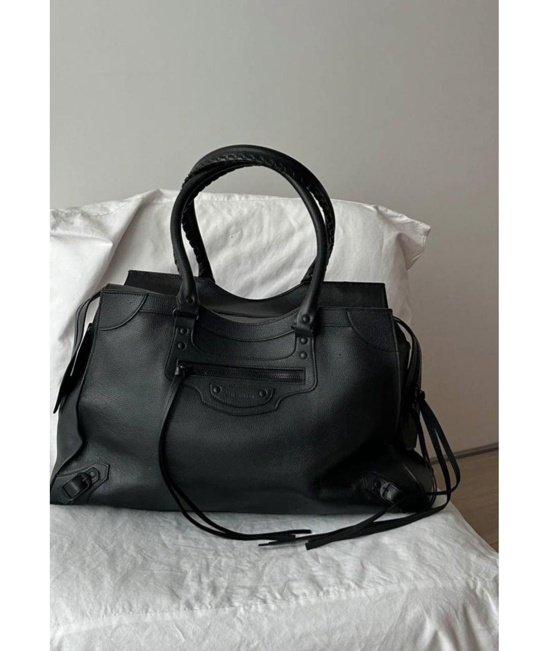 BALENCIAGA Черная кожаная сумка тоут, фото 7