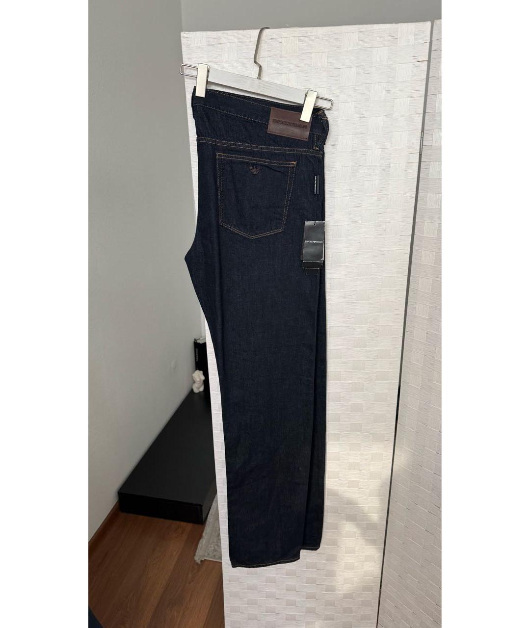 EMPORIO ARMANI Темно-синие хлопковые прямые джинсы, фото 5