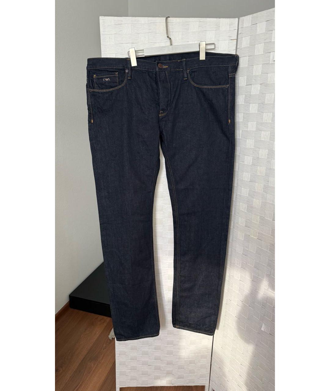 EMPORIO ARMANI Темно-синие хлопковые прямые джинсы, фото 7