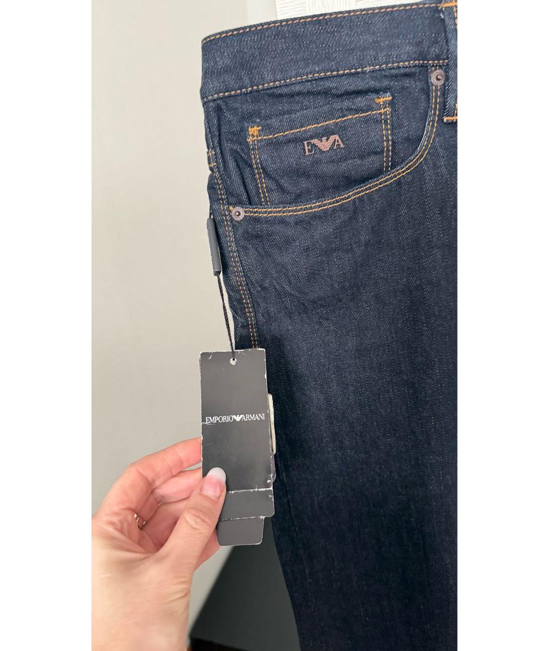 EMPORIO ARMANI Темно-синие хлопковые прямые джинсы, фото 4
