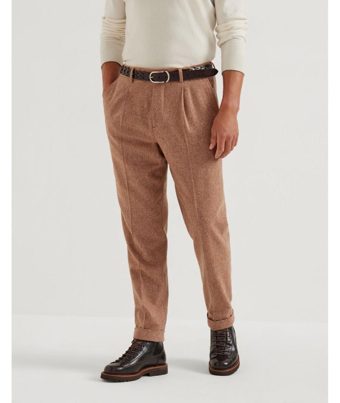 BRUNELLO CUCINELLI Коричневые шерстяные классические брюки, фото 4