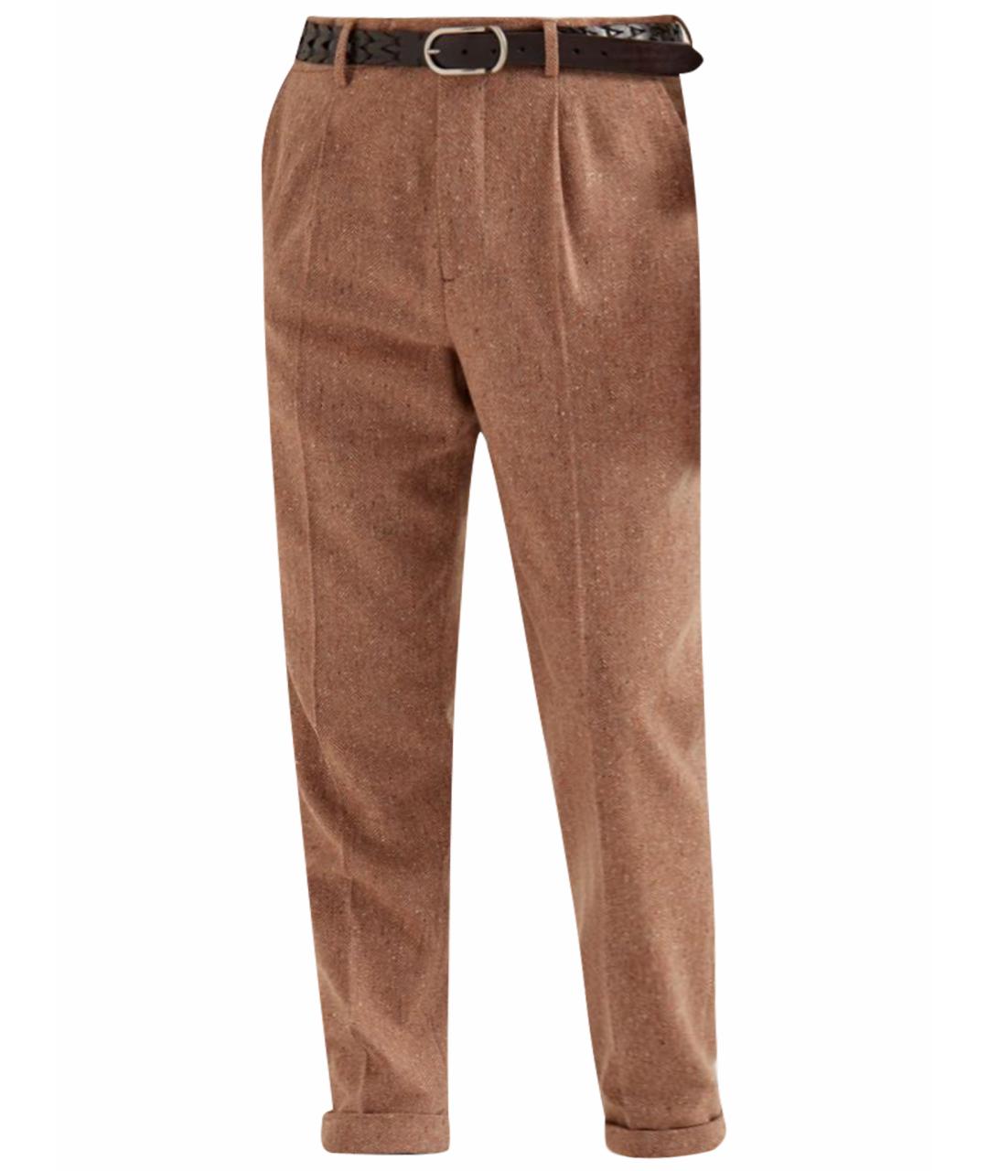 BRUNELLO CUCINELLI Коричневые шерстяные классические брюки, фото 1