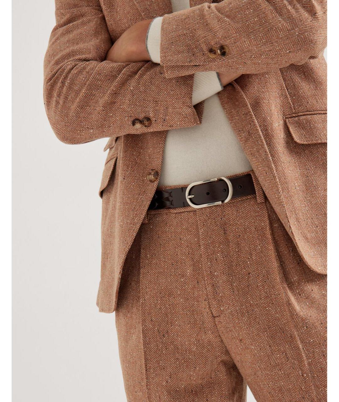 BRUNELLO CUCINELLI Коричневые шерстяные классические брюки, фото 3