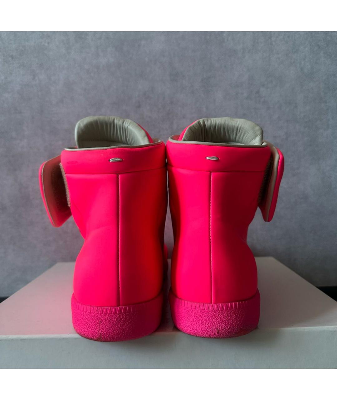 MAISON MARGIELA Розовые кожаные высокие кроссовки / кеды, фото 4