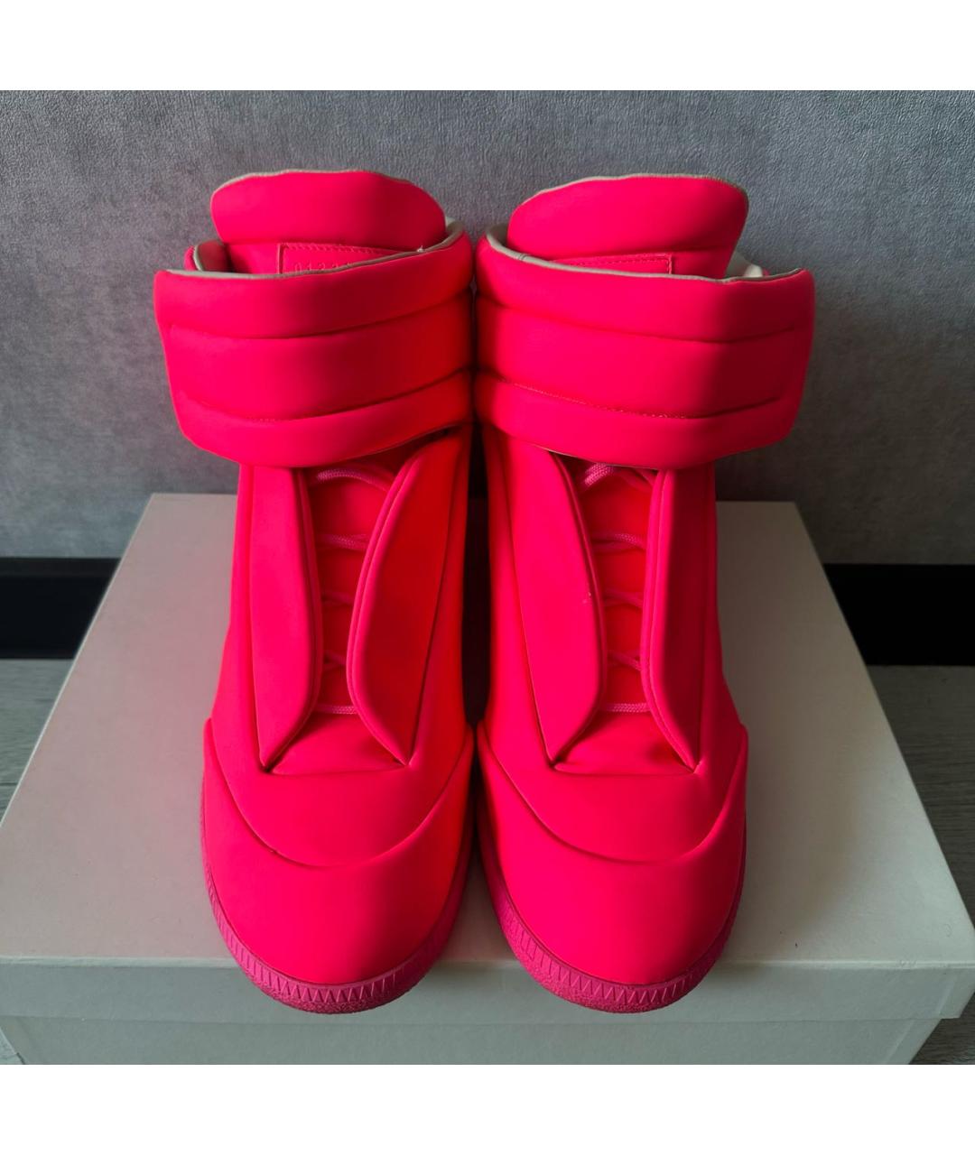 MAISON MARGIELA Розовые кожаные высокие кроссовки / кеды, фото 2