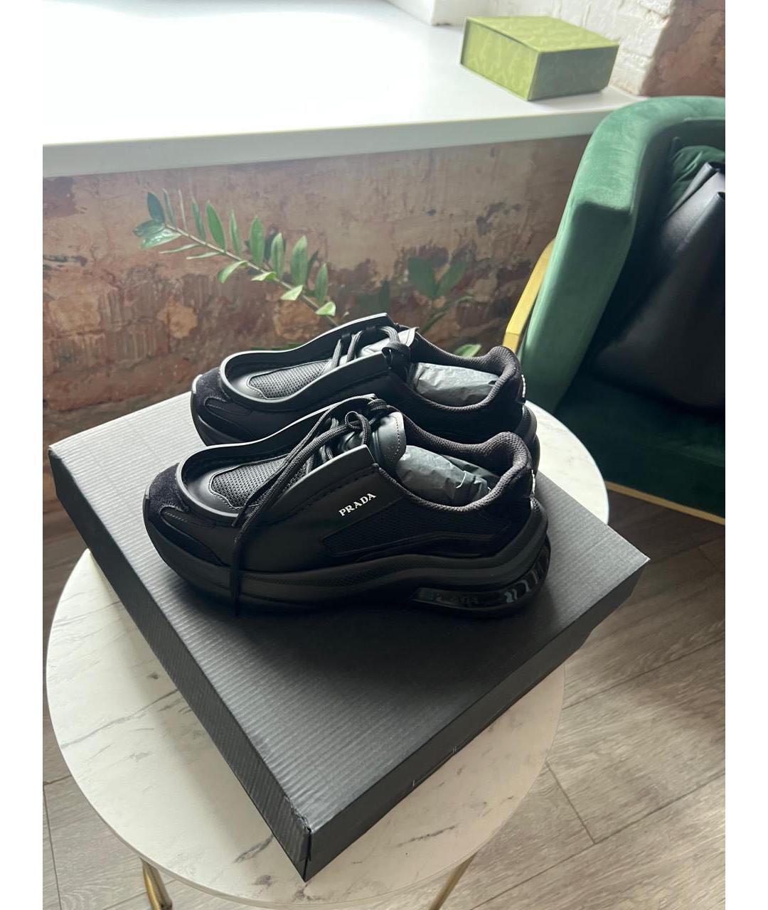 PRADA Черные кожаные кроссовки, фото 4