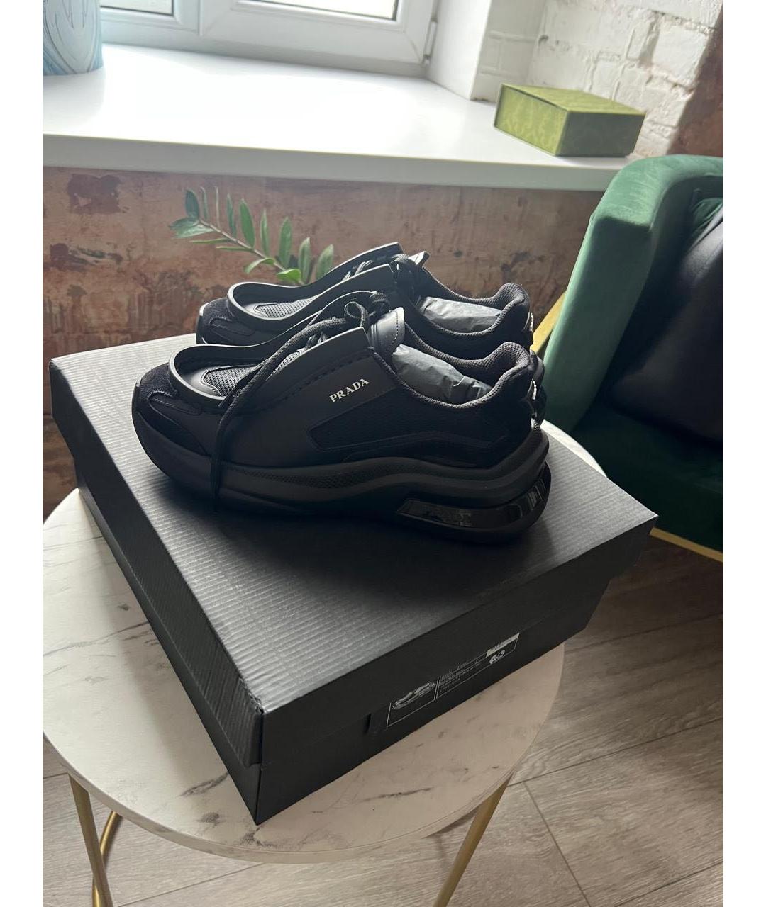 PRADA Черные кожаные кроссовки, фото 5