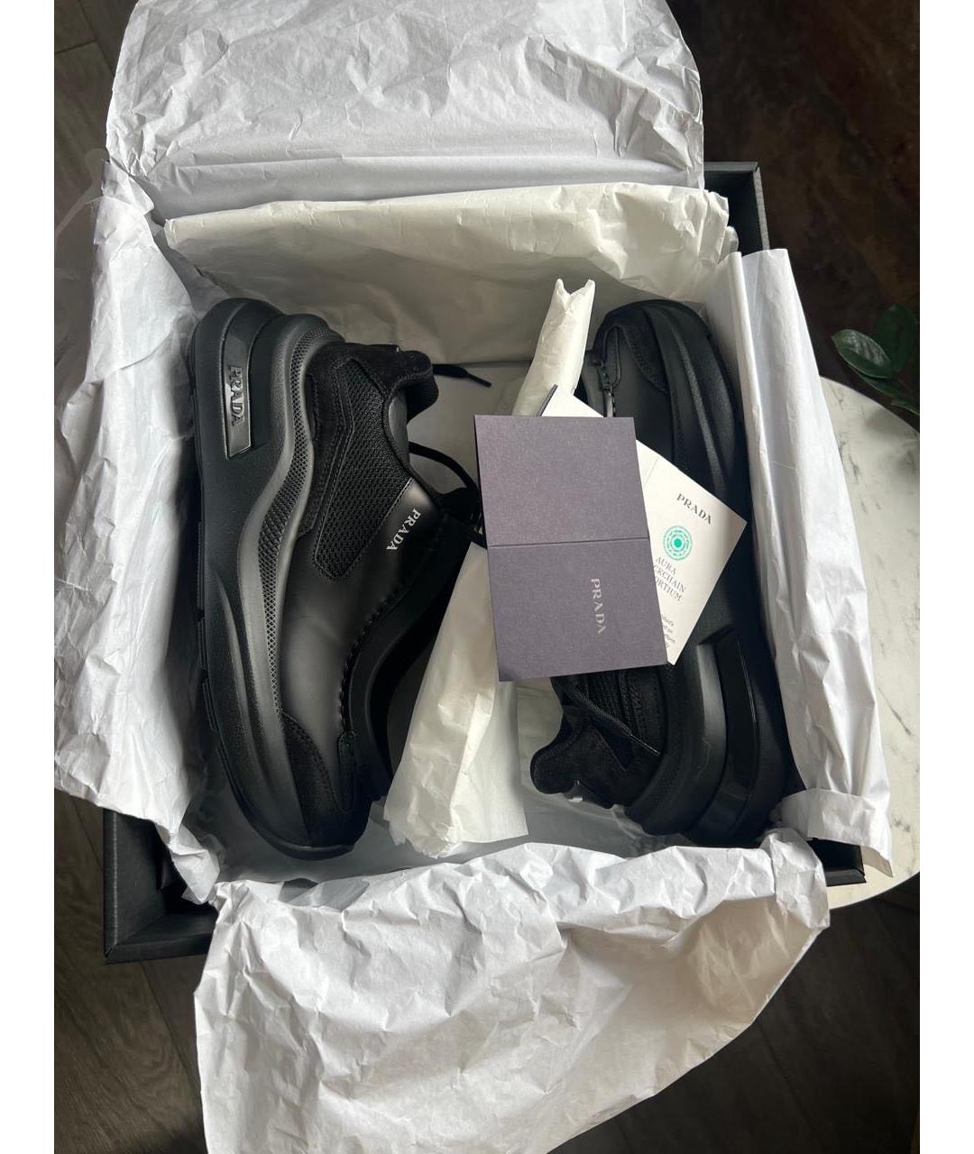 PRADA Черные кожаные кроссовки, фото 2