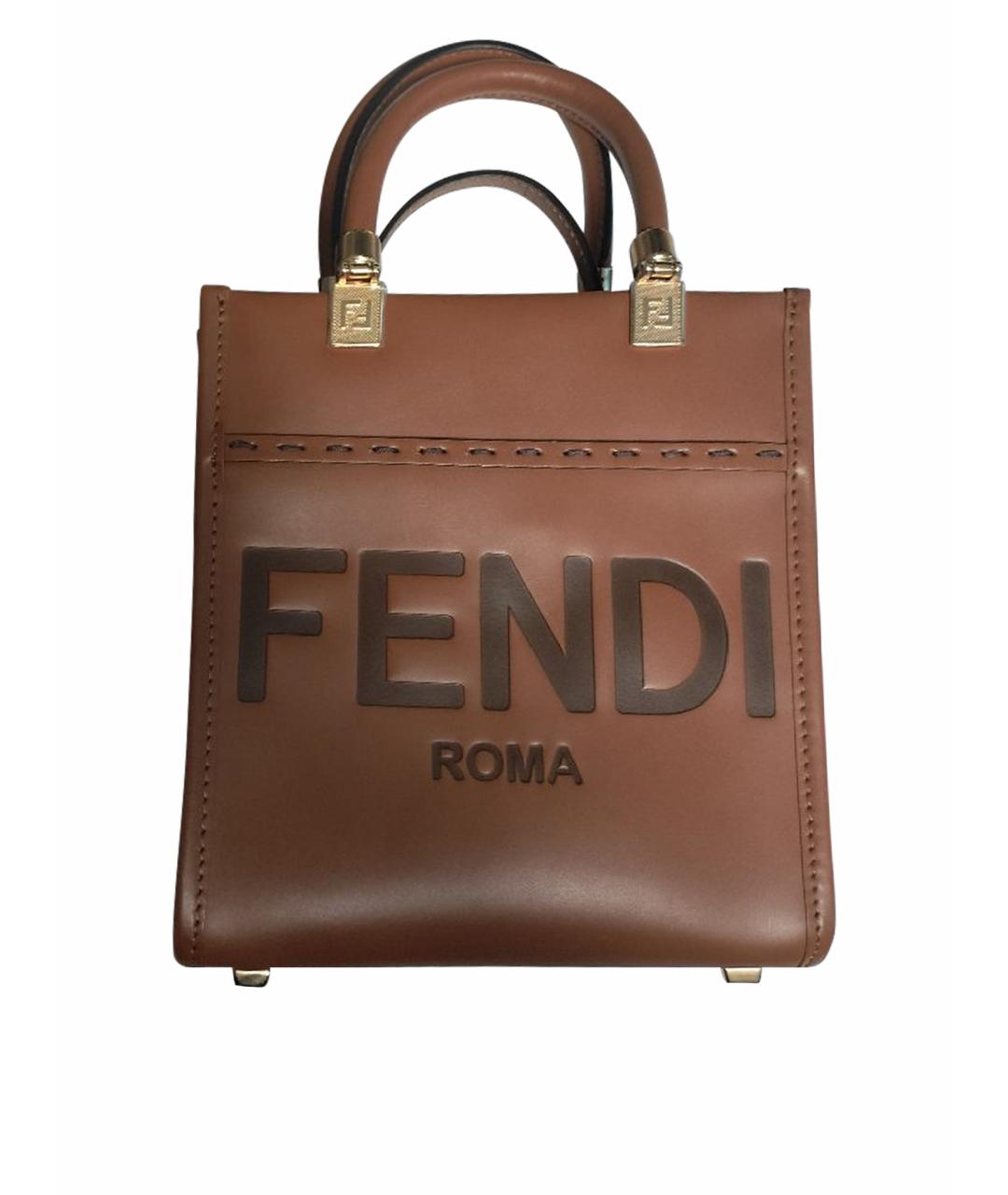 FENDI Оранжевая кожаная сумка тоут, фото 1
