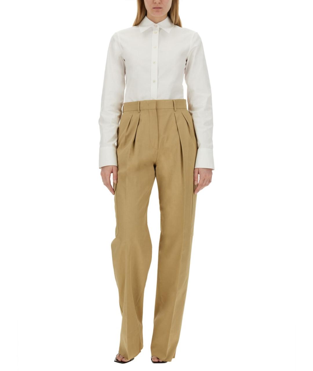 SPORTMAX Бежевые вискозные прямые брюки, фото 2