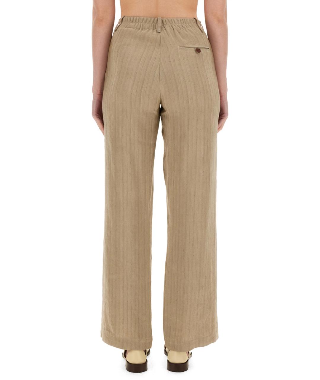 ALYSI Коричневые льняные прямые брюки, фото 3