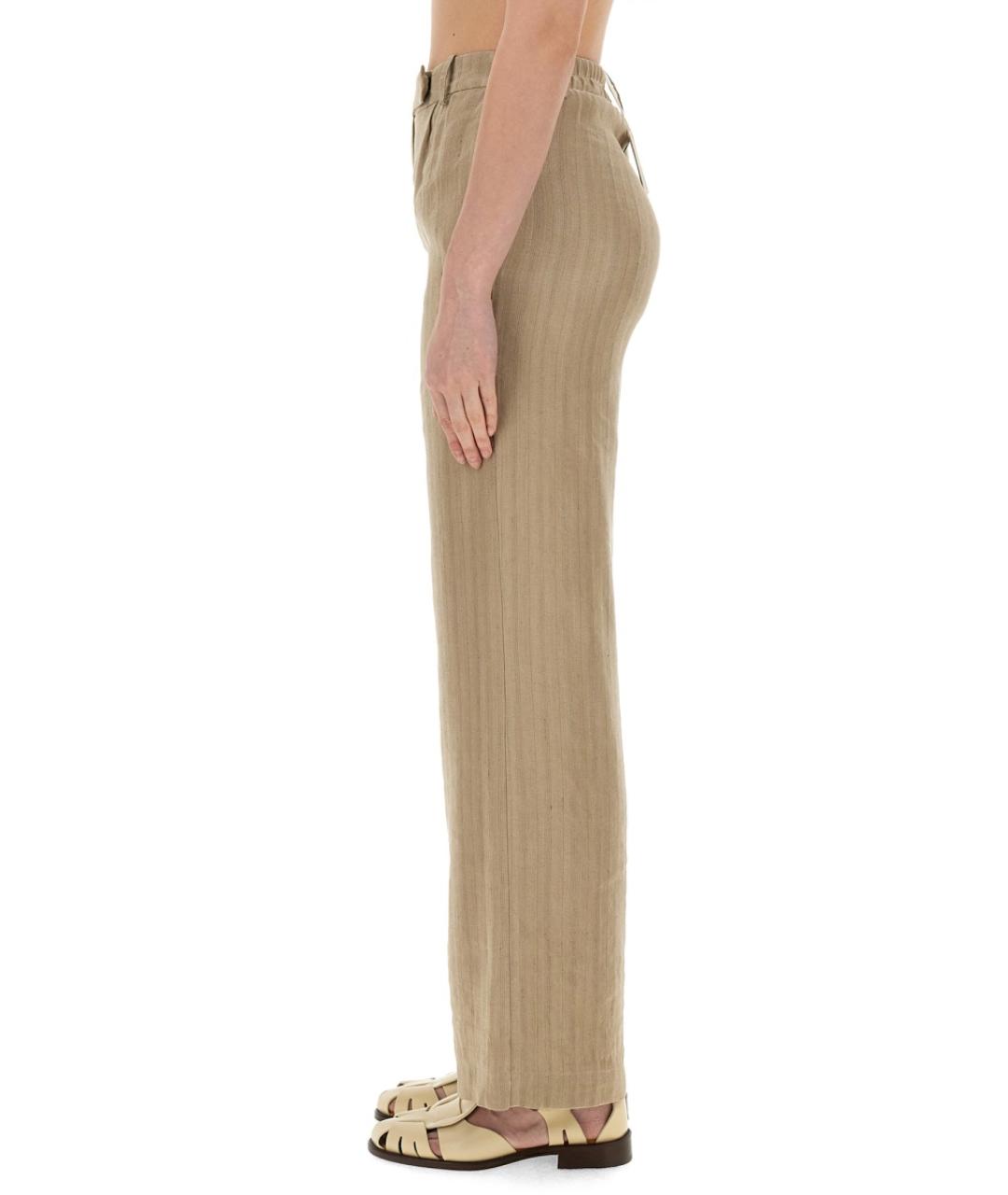 ALYSI Коричневые льняные прямые брюки, фото 4