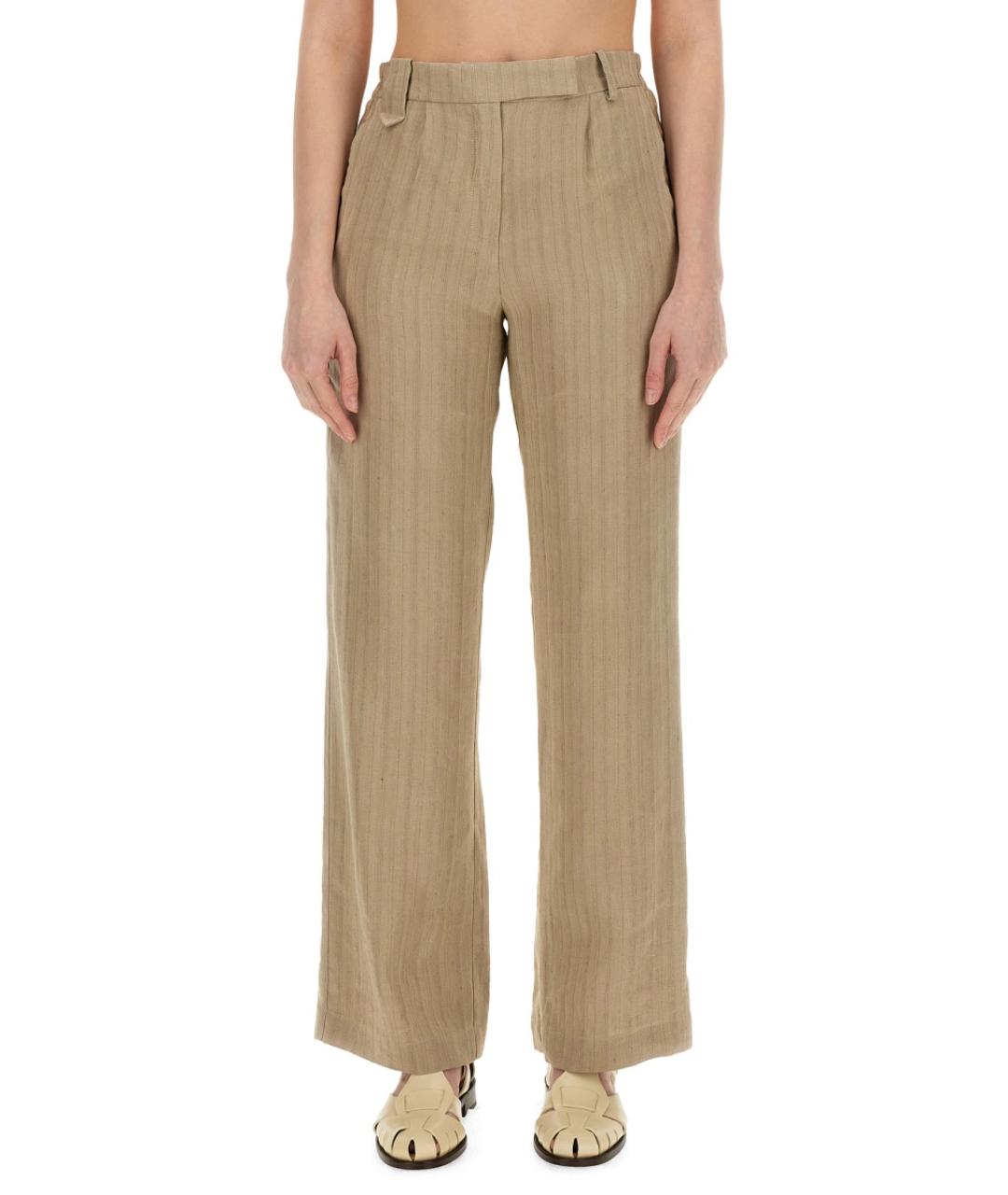 ALYSI Коричневые льняные прямые брюки, фото 5