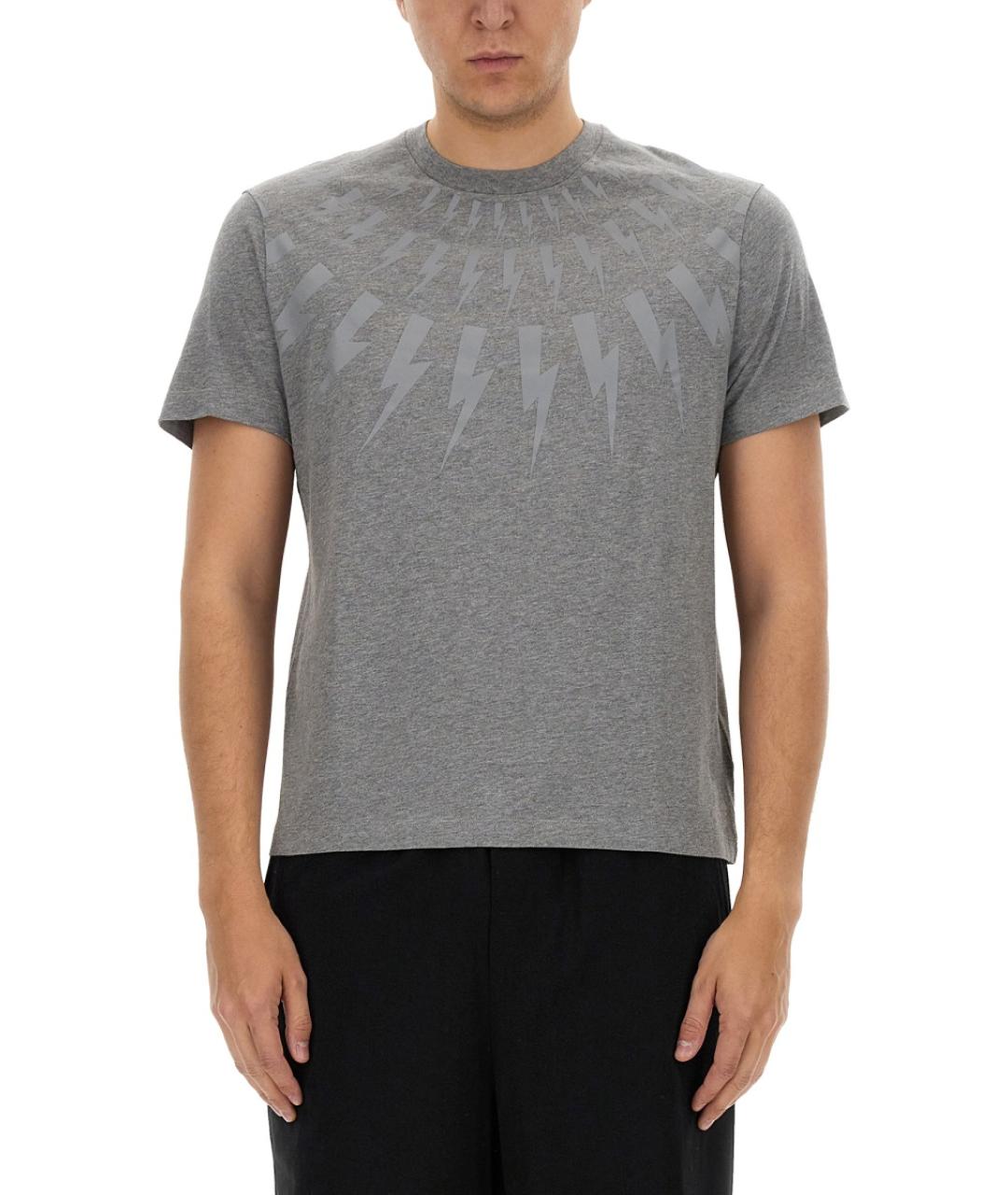 NEIL BARRETT Серая хлопковая футболка, фото 5