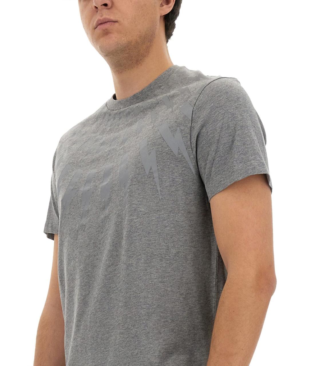 NEIL BARRETT Серая хлопковая футболка, фото 4