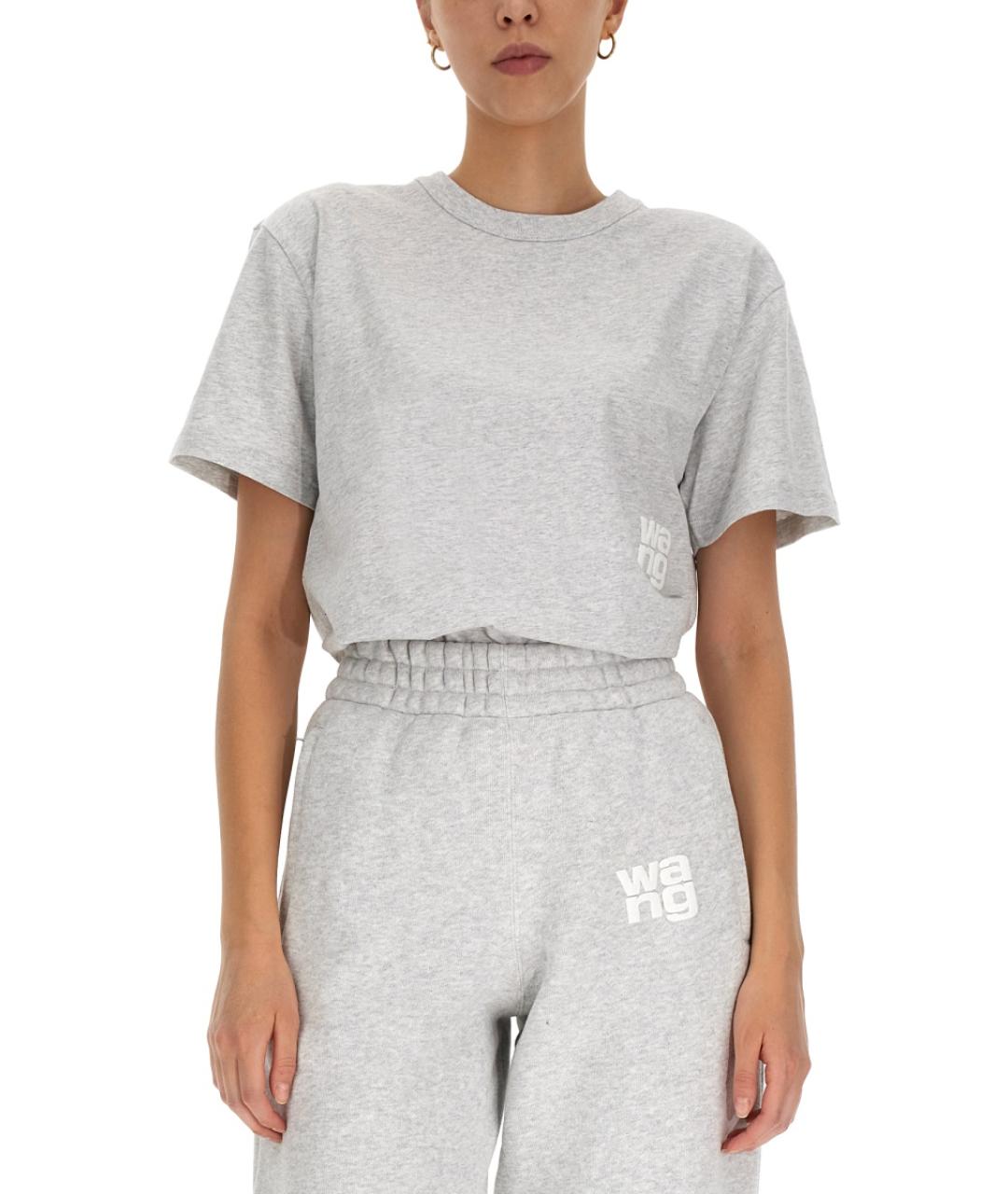 ALEXANDER WANG Серая хлопковая футболка, фото 6