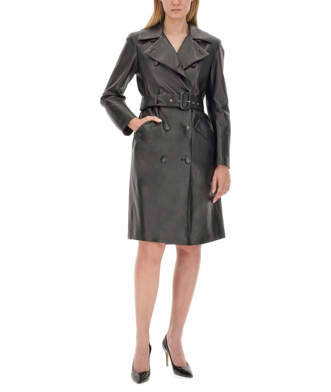 SPORTMAX Черный кожаный тренч/плащ, фото 2