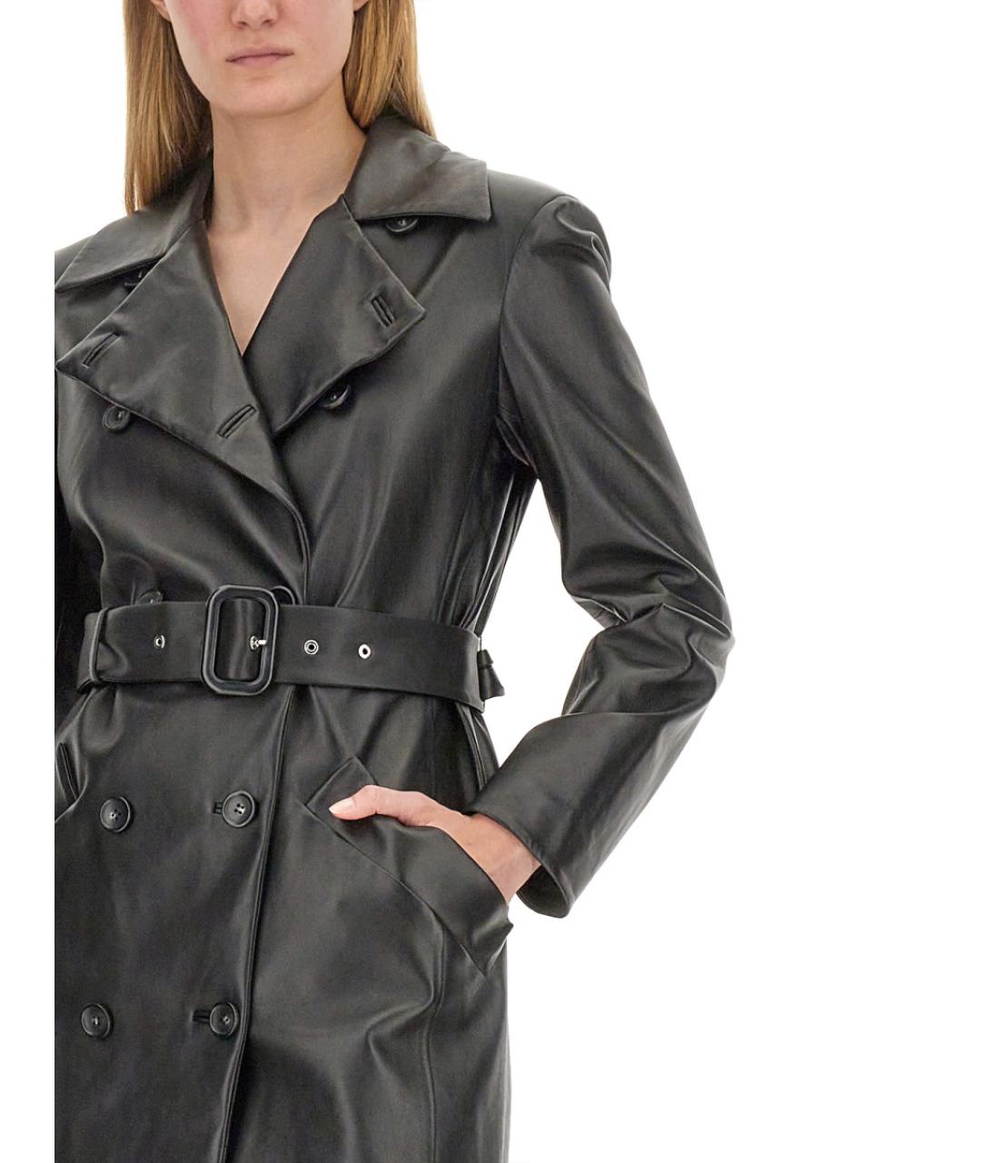 SPORTMAX Черный кожаный тренч/плащ, фото 4