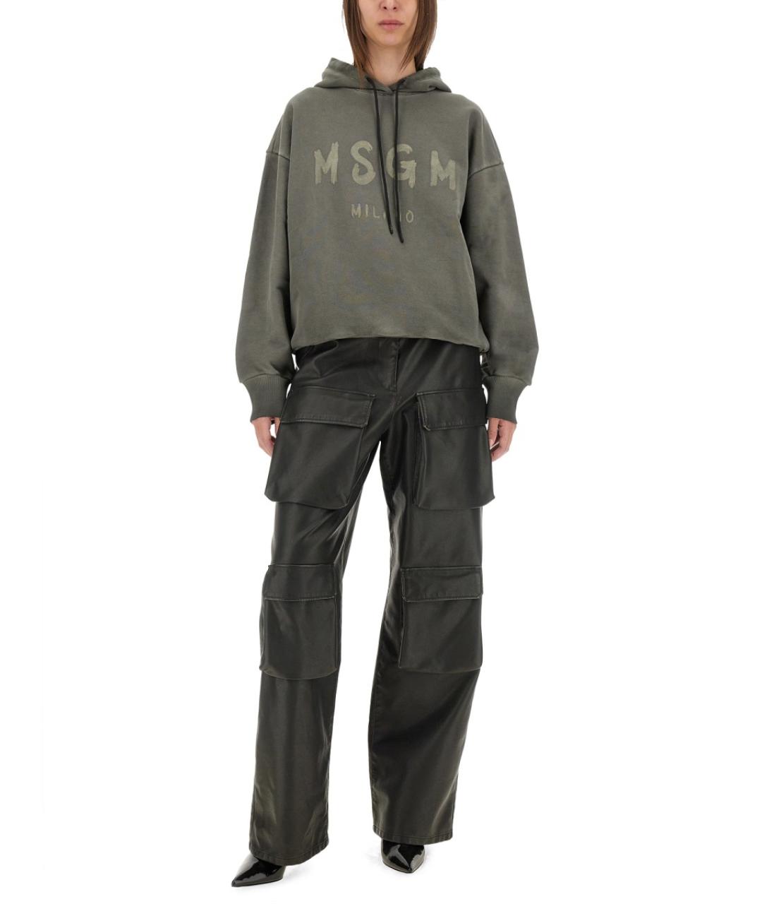 MSGM Черные вискозные прямые брюки, фото 2