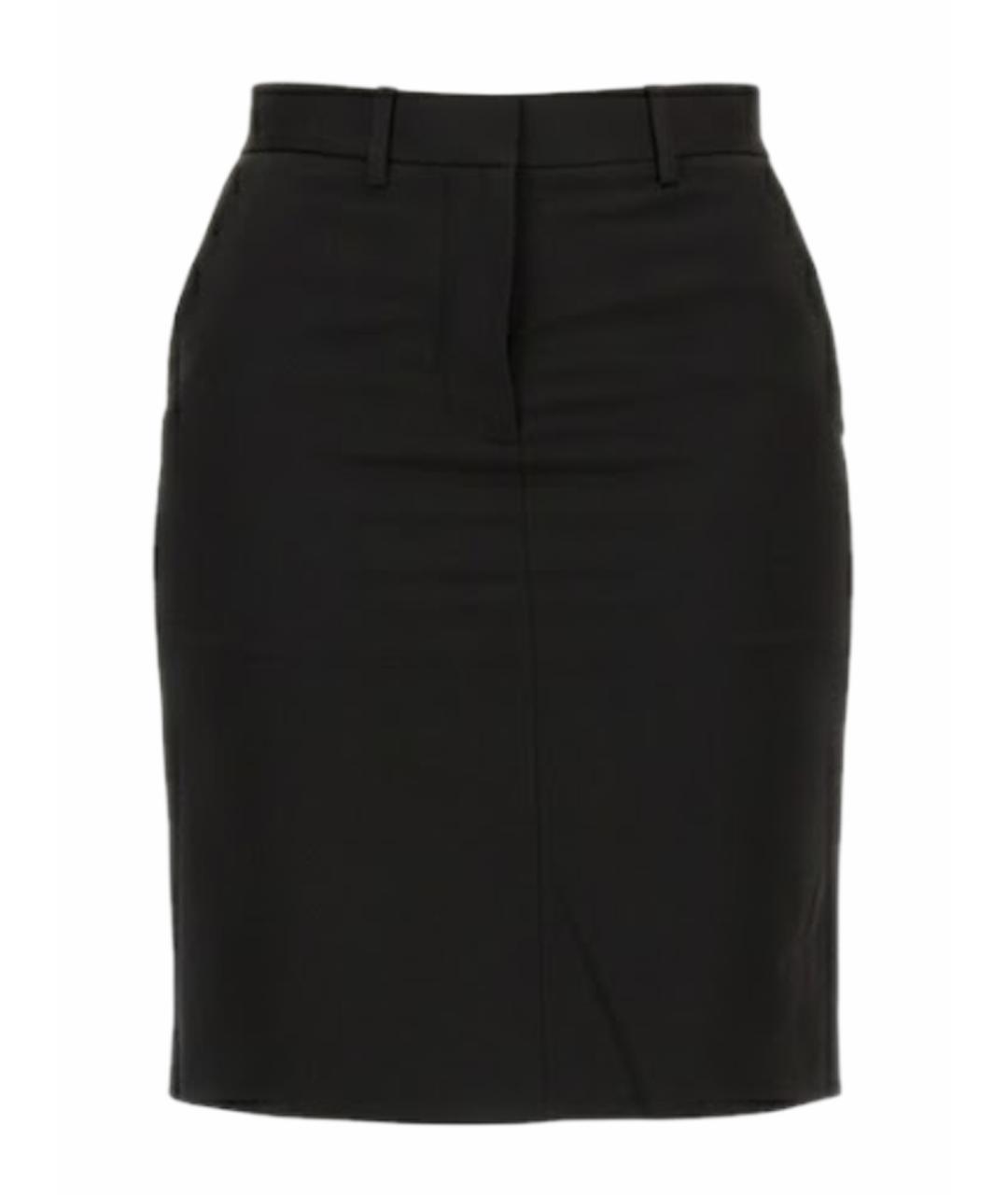 HELMUT LANG Черная шерстяная юбка миди, фото 1