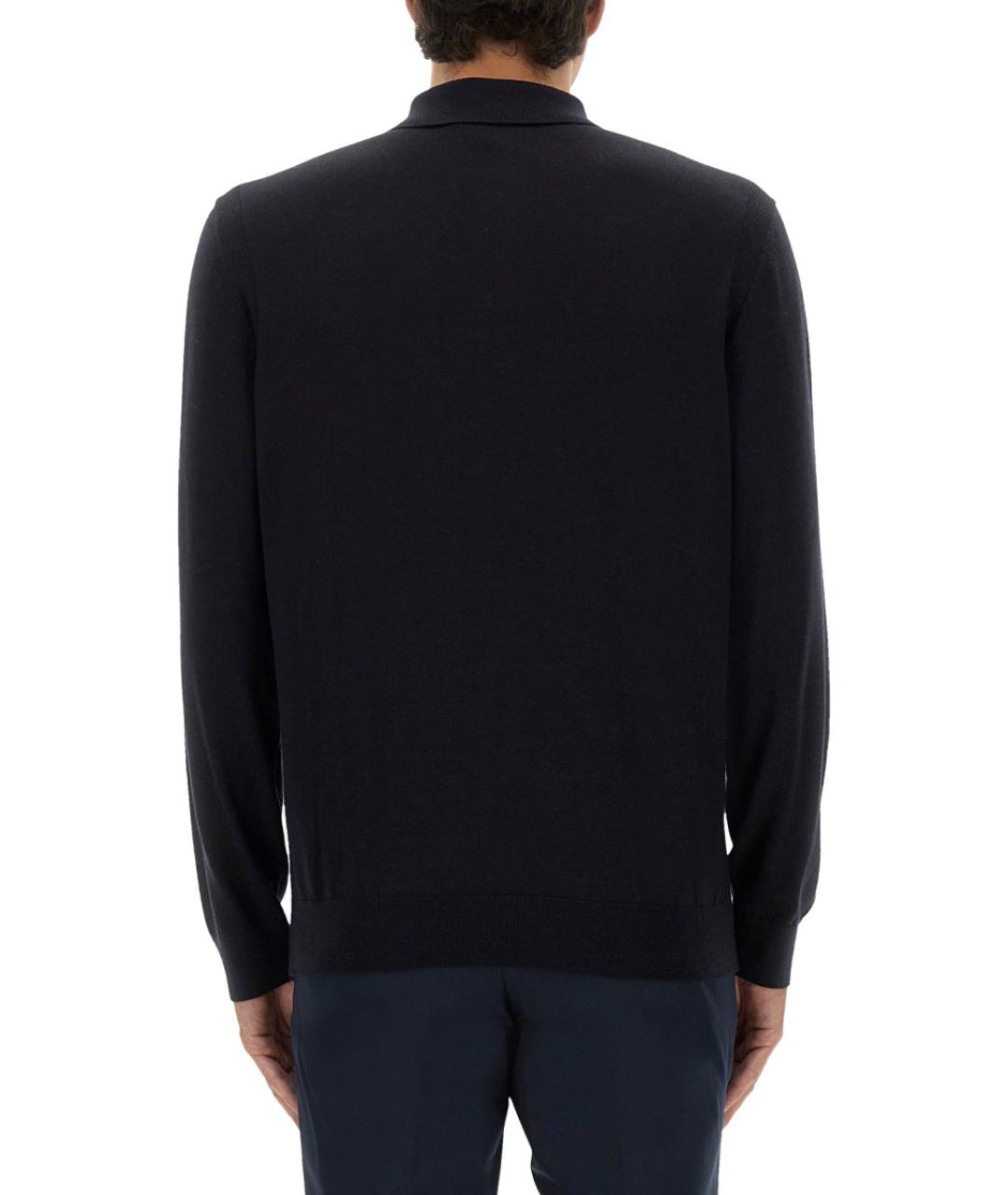 HUGO BOSS Синее хлопко-шерстяное поло с длинным рукавом, фото 3