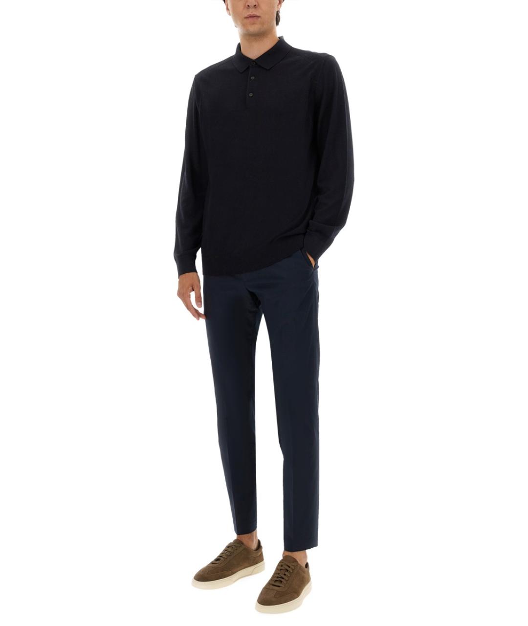 HUGO BOSS Синее хлопко-шерстяное поло с длинным рукавом, фото 2