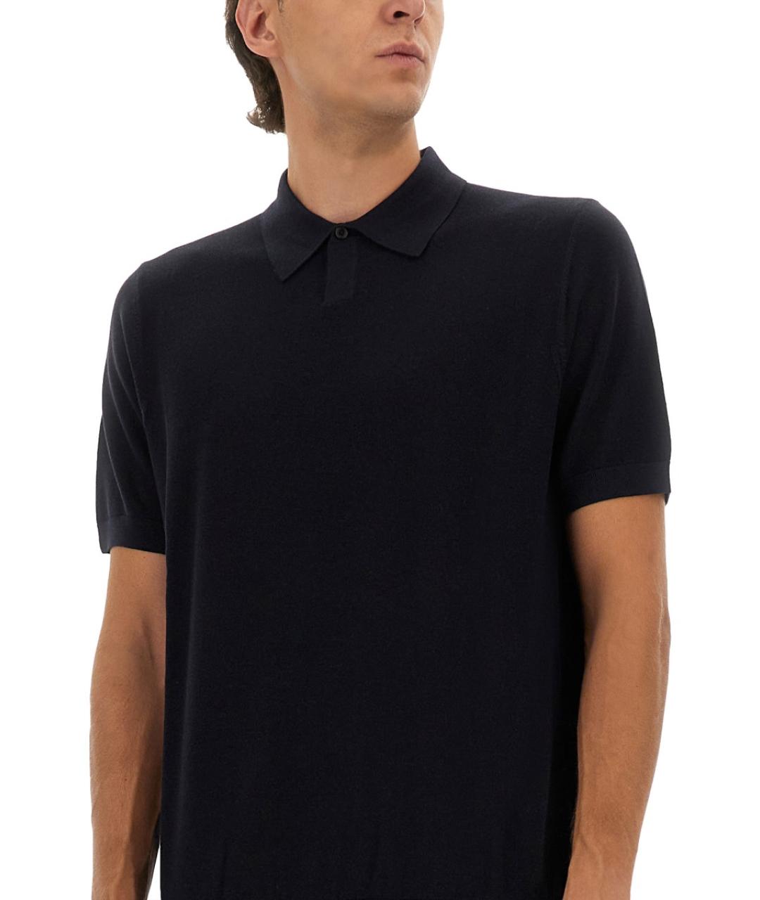 HUGO BOSS Синее хлопко-шерстяное поло с коротким рукавом, фото 4