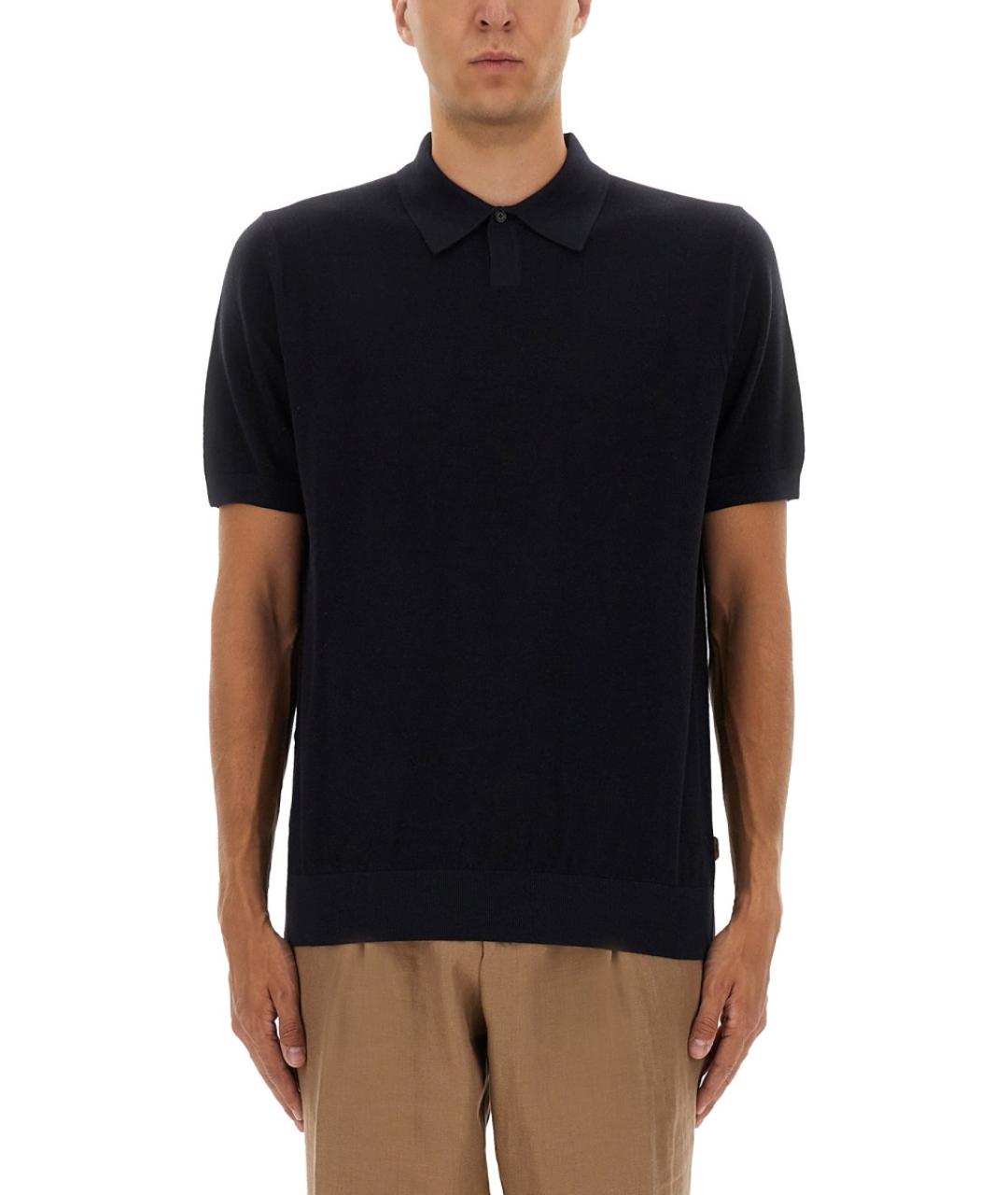 HUGO BOSS Синее хлопко-шерстяное поло с коротким рукавом, фото 5